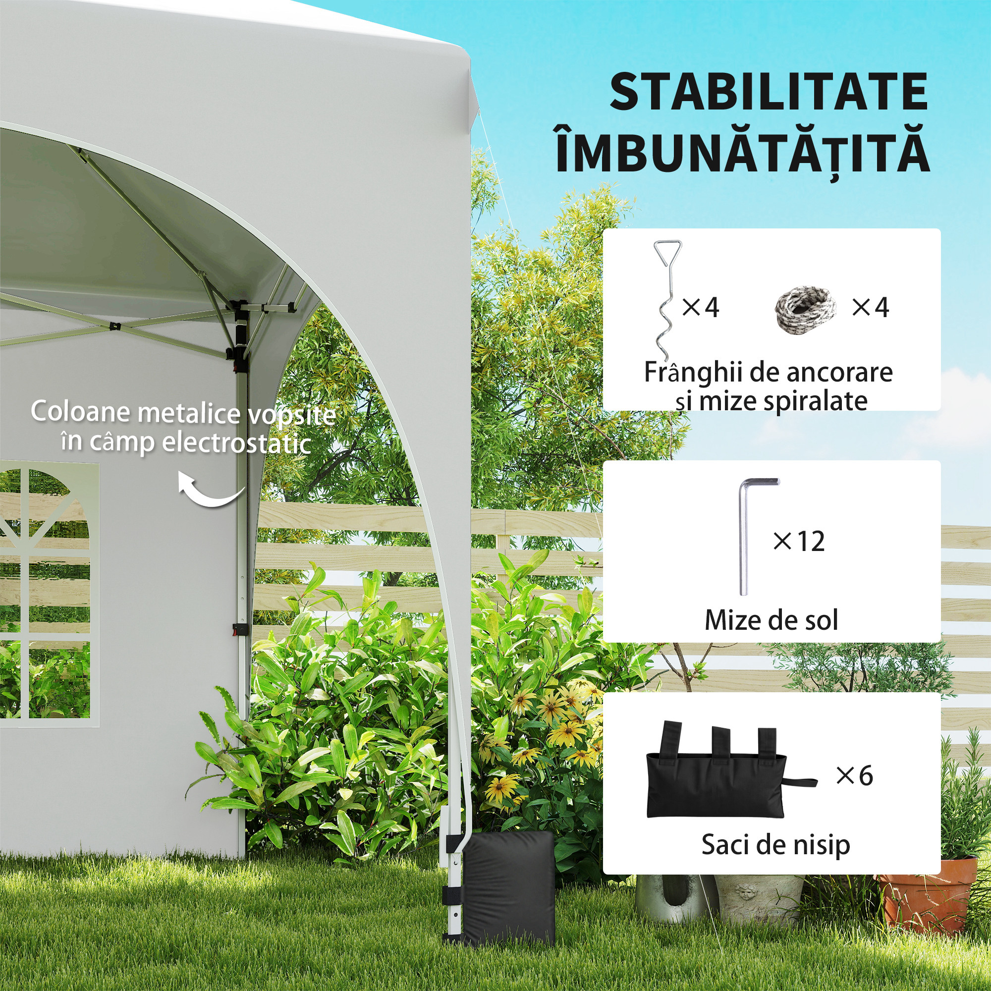  Gazebo 3x6 m Pliabil Pop Up Reglabil pe inaltime, Gazebo de Gradina cu Pereti Laterali, Saci de Nisip, Geanta de Transport, UV30+, pentru Exterior, Camping, Petreceri, Gri Deschis/Alb [4]