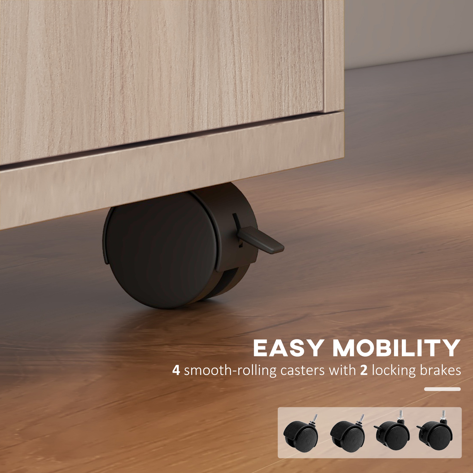  Dulap de Birou cu 4 Roti, Raft Deschis, 2 Sertare, Mobilier de Birou din Lemn si Metal, 40x35x60 cm, Lemn Natural [5]