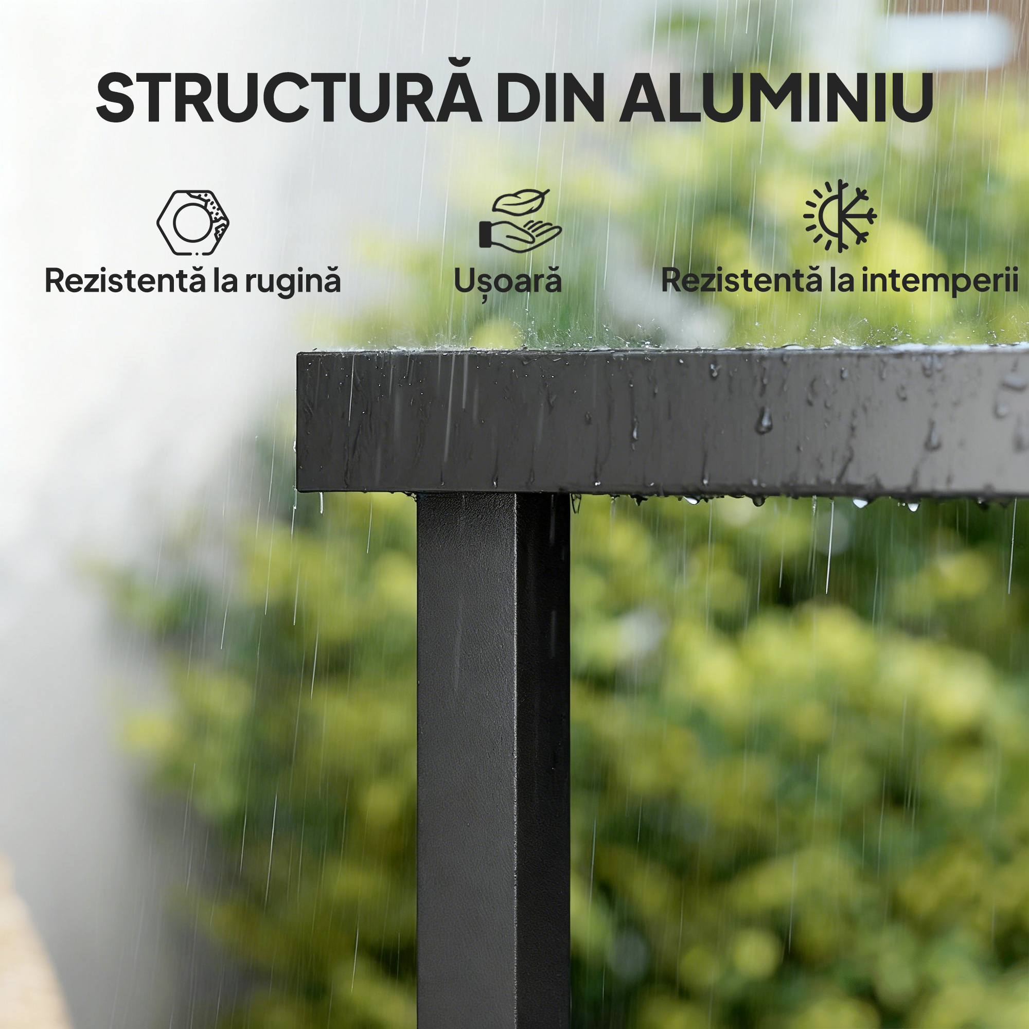  Masa de Gradina cu Blat cu Aspect de Lemn 190x90 cm pentru 8 Persoane, Masa de Luat Masa de Exterior Dreptunghiulara din Aluminiu si Plastic, pentru Terasa, Balcon, Negru [5]