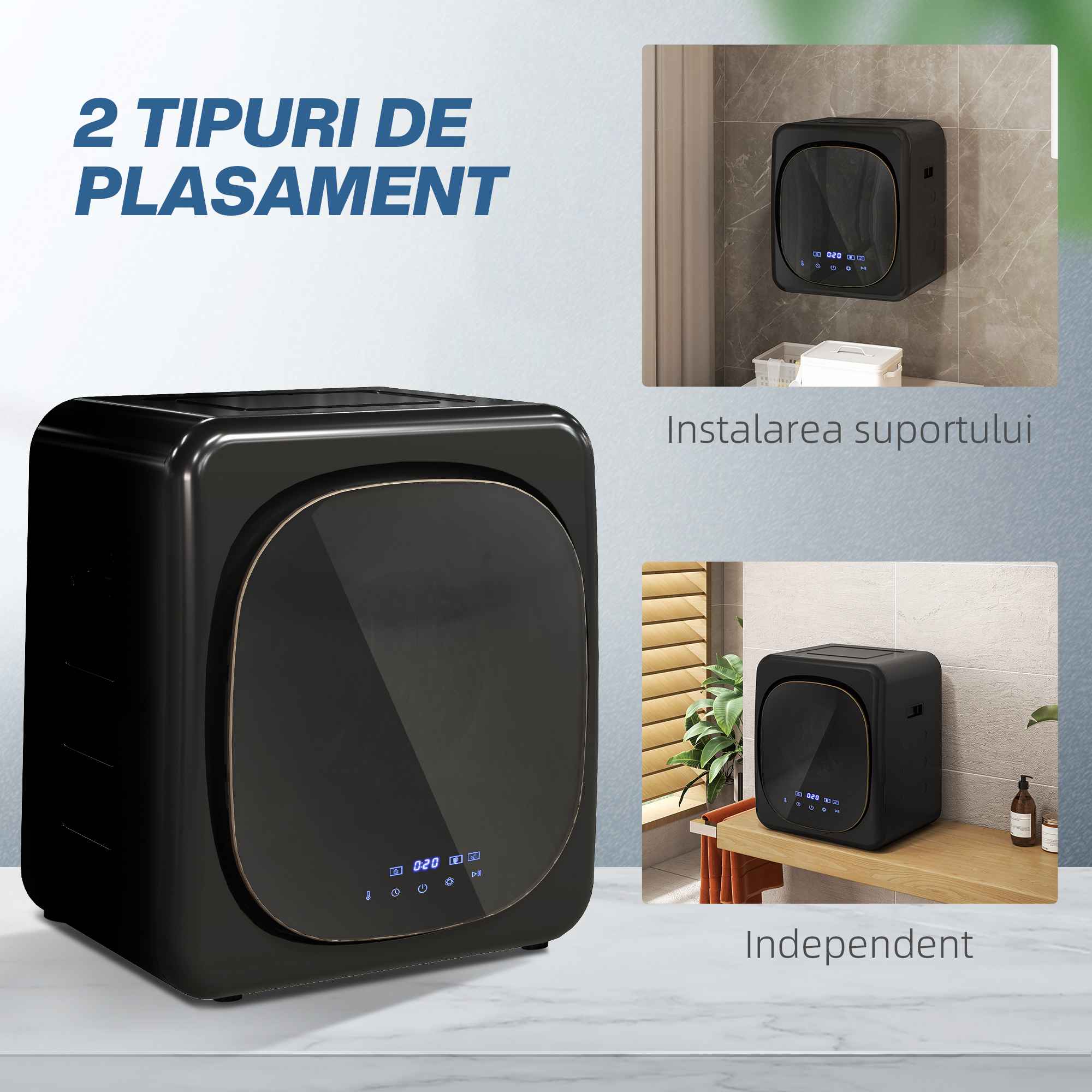 Uscator cu Aer, Capacitate 4kg, Timer si Program Smart, din Otel Inoxidabil si ABS, 48x40x56 cm, Negru [7]