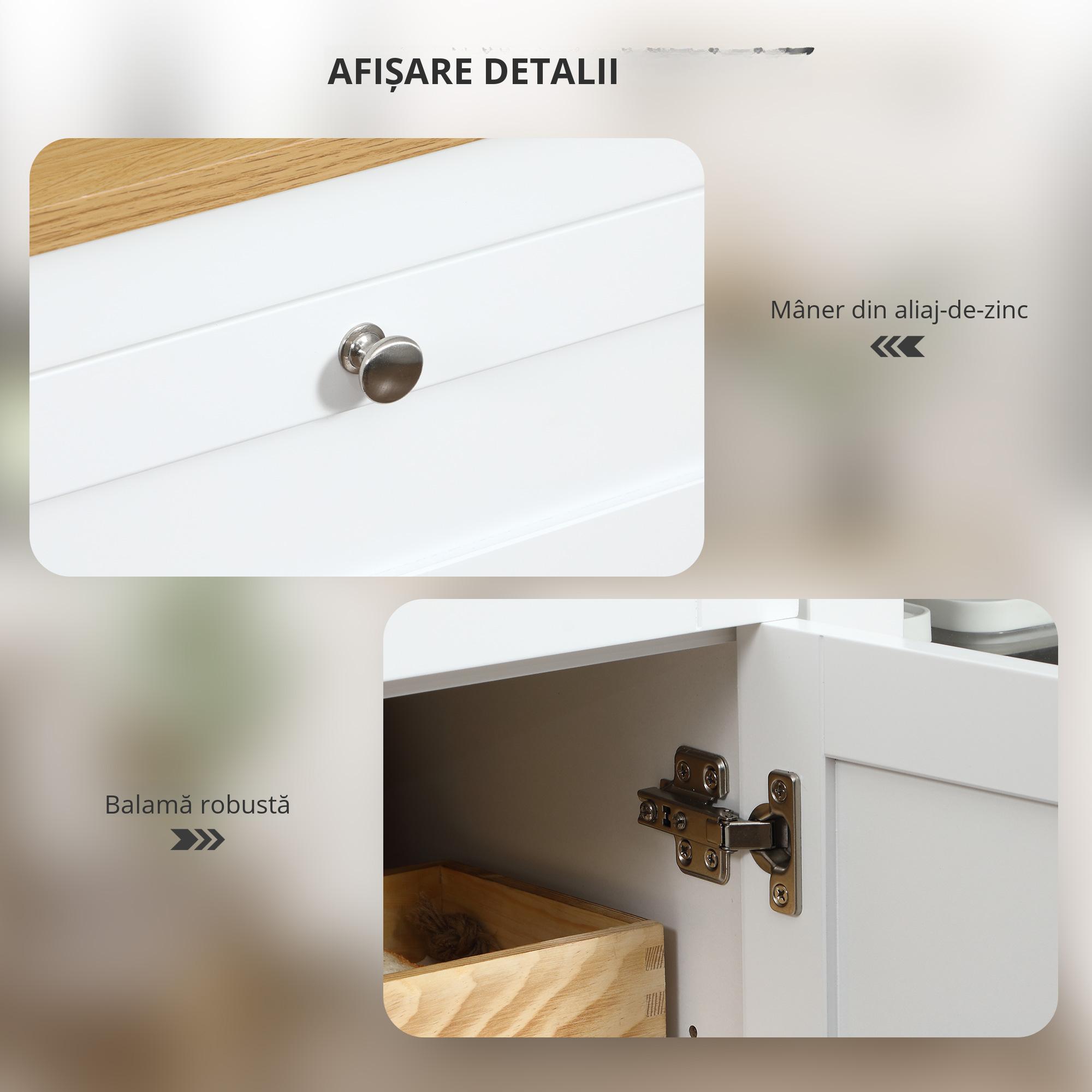  Comoda de Bucatarie cu Sertare, Dulapuri si Usi din Sticla Alb si Stejar [5]