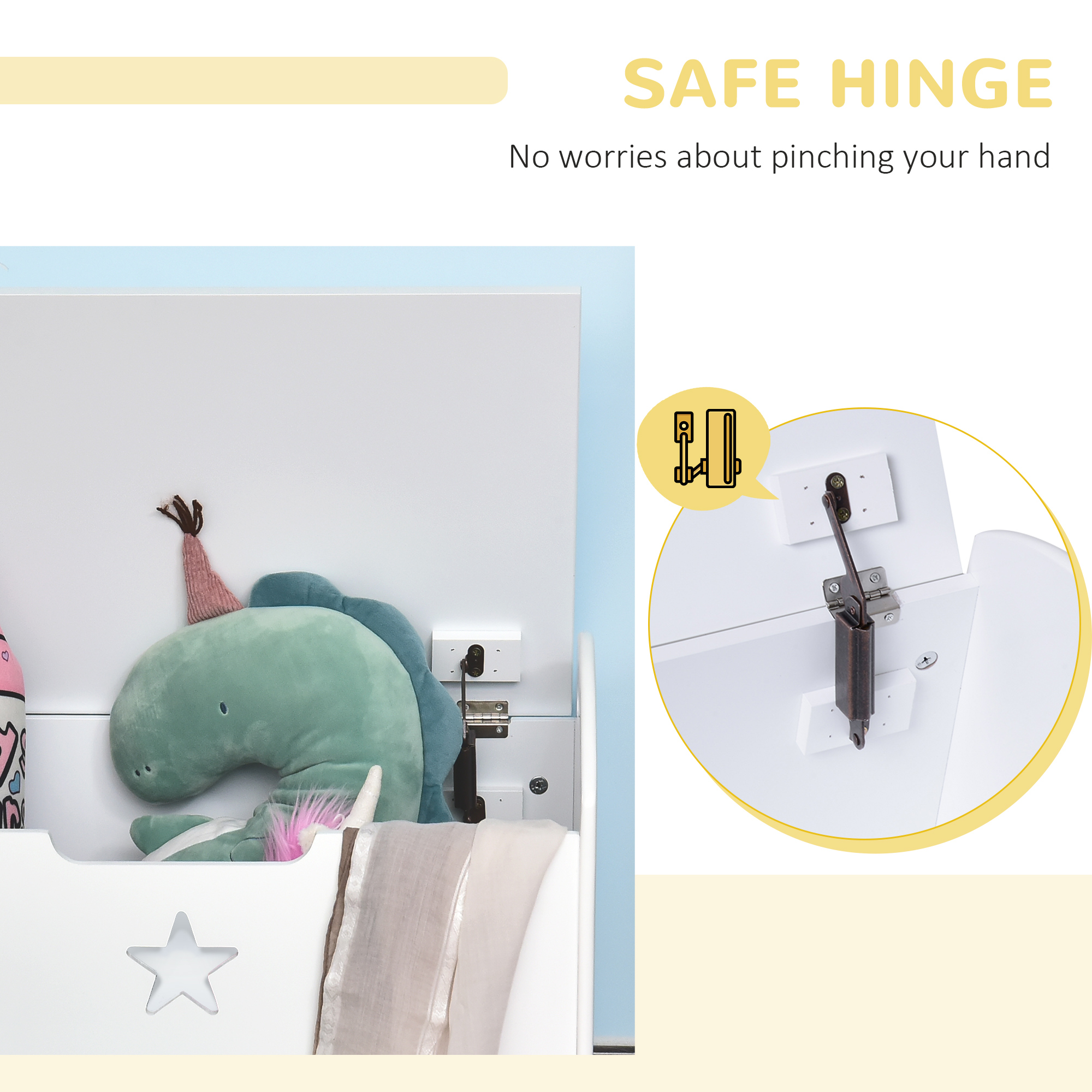  Cufar Depozitare Jucarii din Lemn, Cutie Organizare pentru Camera Copii, Alb, 62×40×46.5 cm [6]