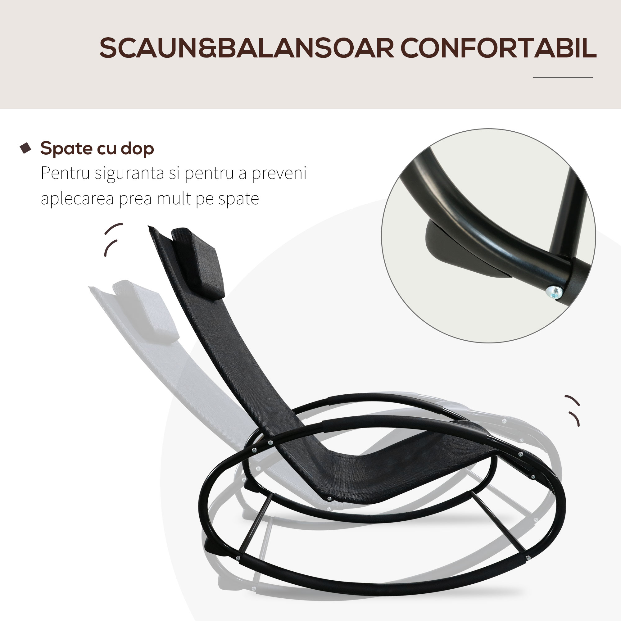  Sezlong Leagan pentru Extern in Otel Invelit in Textilen, Negru [3]