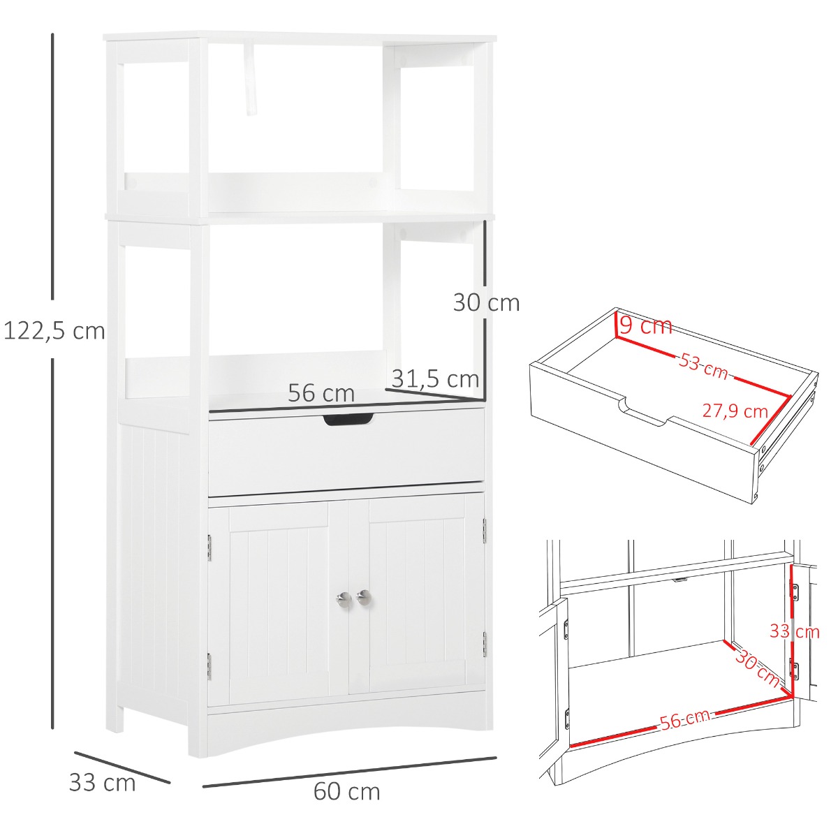  Dulap multifunctional cu rafturi, MDF, 60x33x122.5 cm, Alb [2]