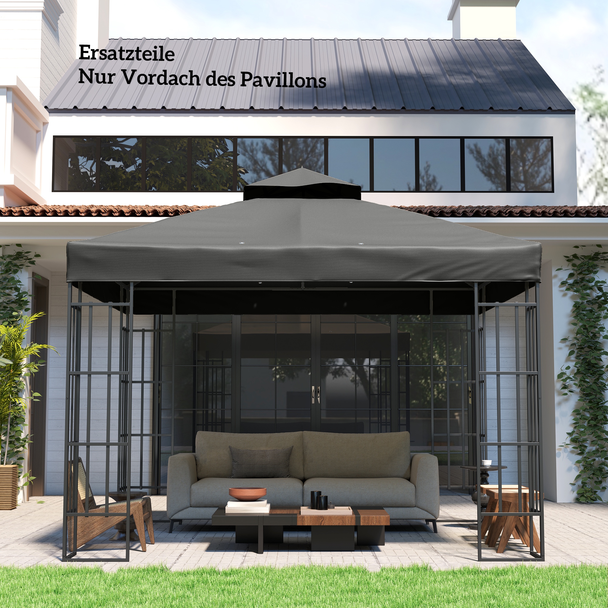  Husa de schimb pentru pavilion 3 x 3 m, prelata de schimb pentru pavilion cu orificii de scurgere a apei, UPF30+, protectie solara, gri inchis [3]