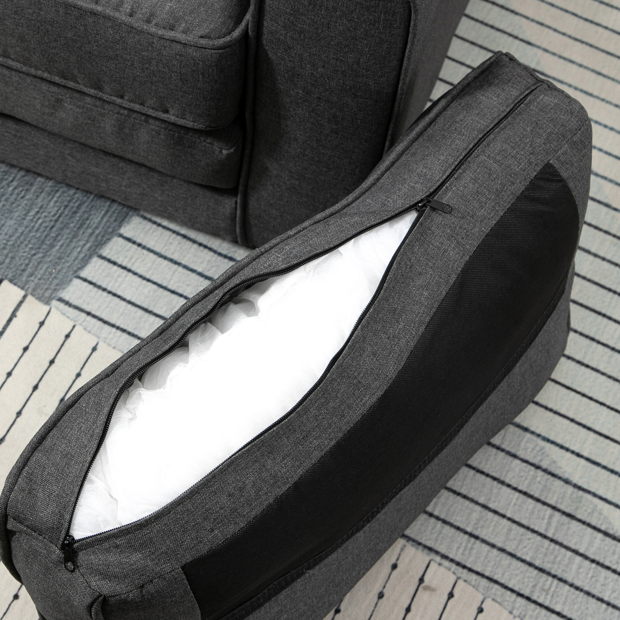 Canapea 3 locuri  cu taburet si perne, tesatura de in gri inchis 194x80x86cm, Confort & Stil pentru Living [8]