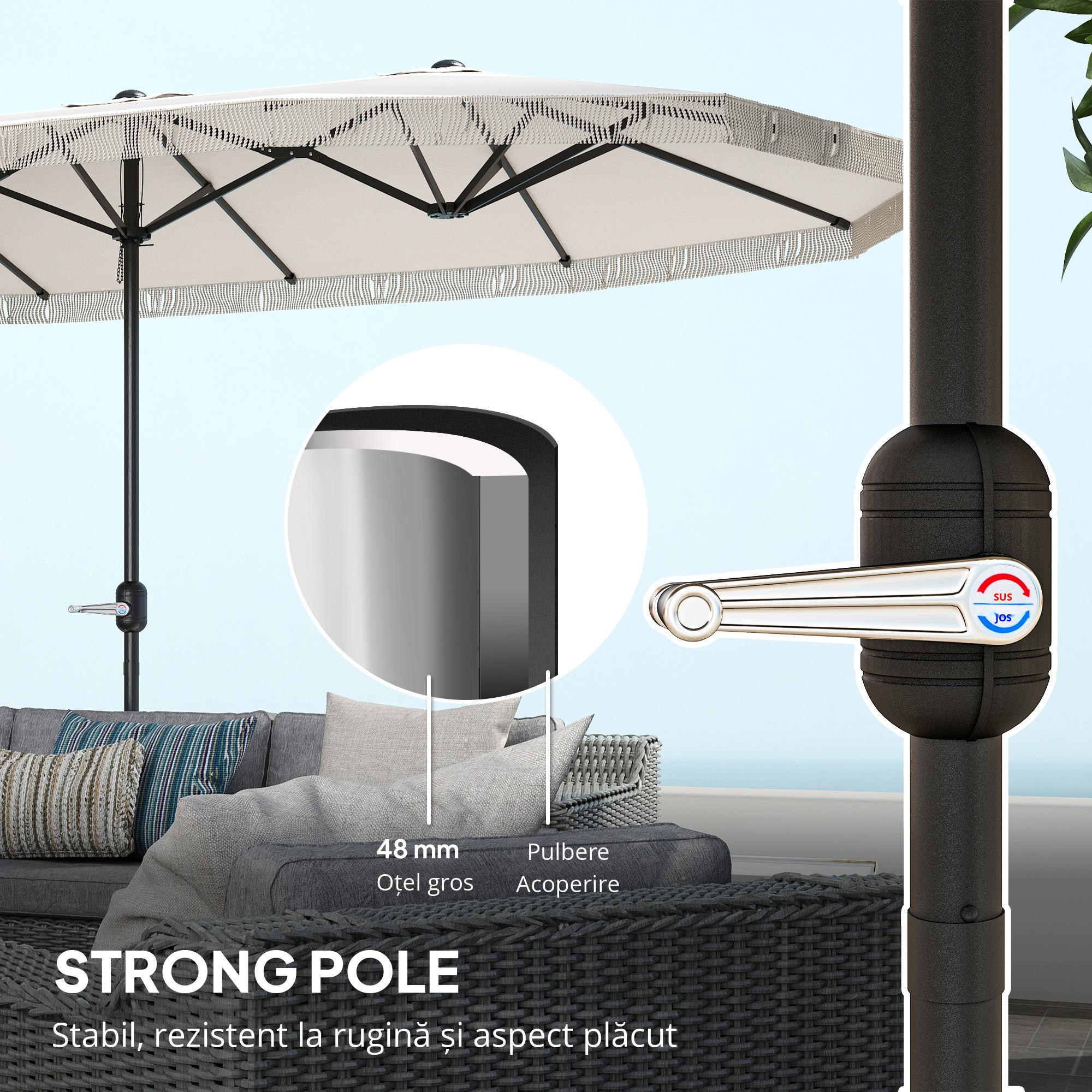  Umbrelon Dublu cu 12 Stecari si Manivela, din Poliester si Otel, 450x265x260 cm, Crem [6]