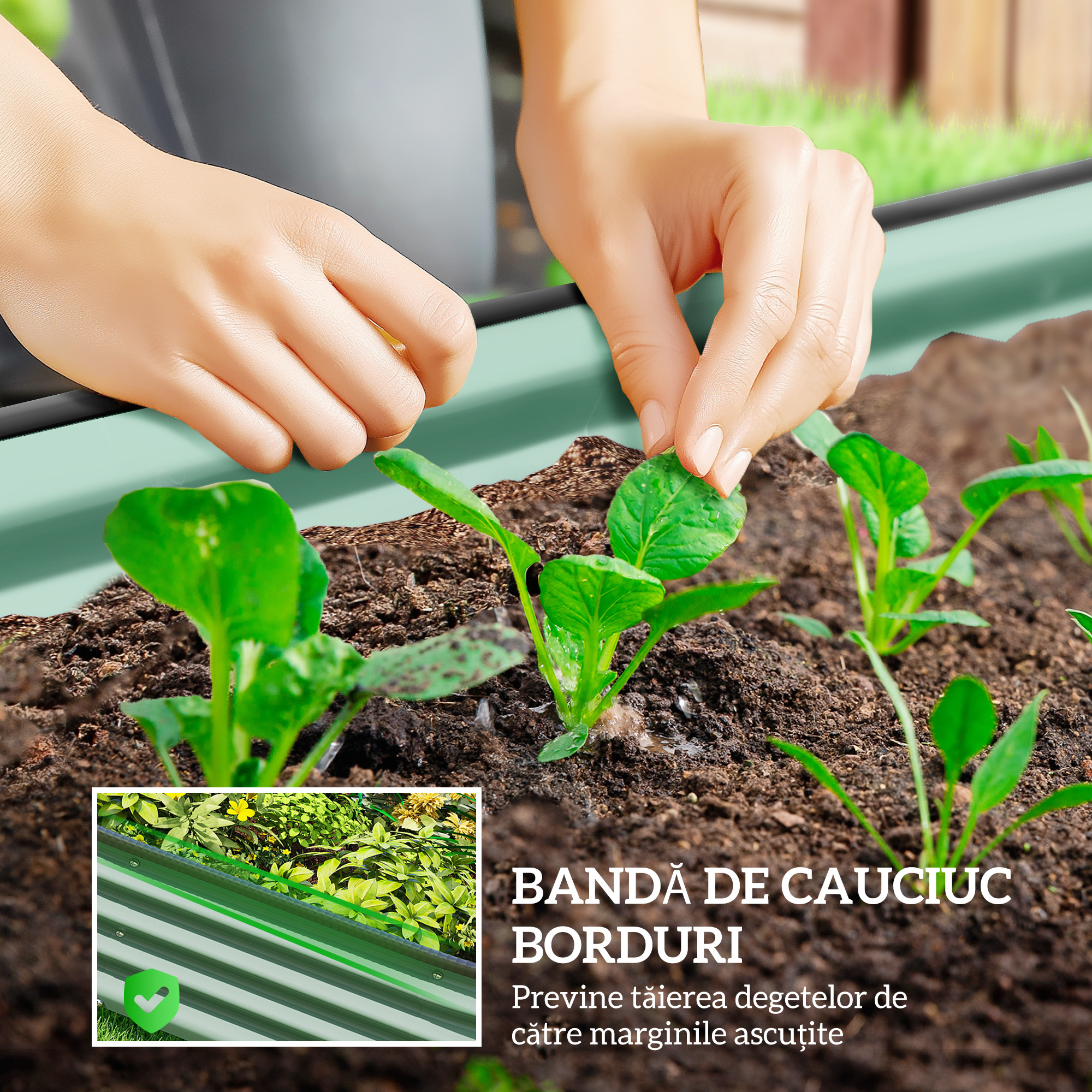  Set de 2 Straturi de Gradina Modulara, Paturi Ridicate cu Margine din Cauciuc, Baza Deschisa, Straturi din Otel Zincat pentru Plante Aromatice, Fructe, Legume si Flori, 135x90x30 cm, Verde [6]