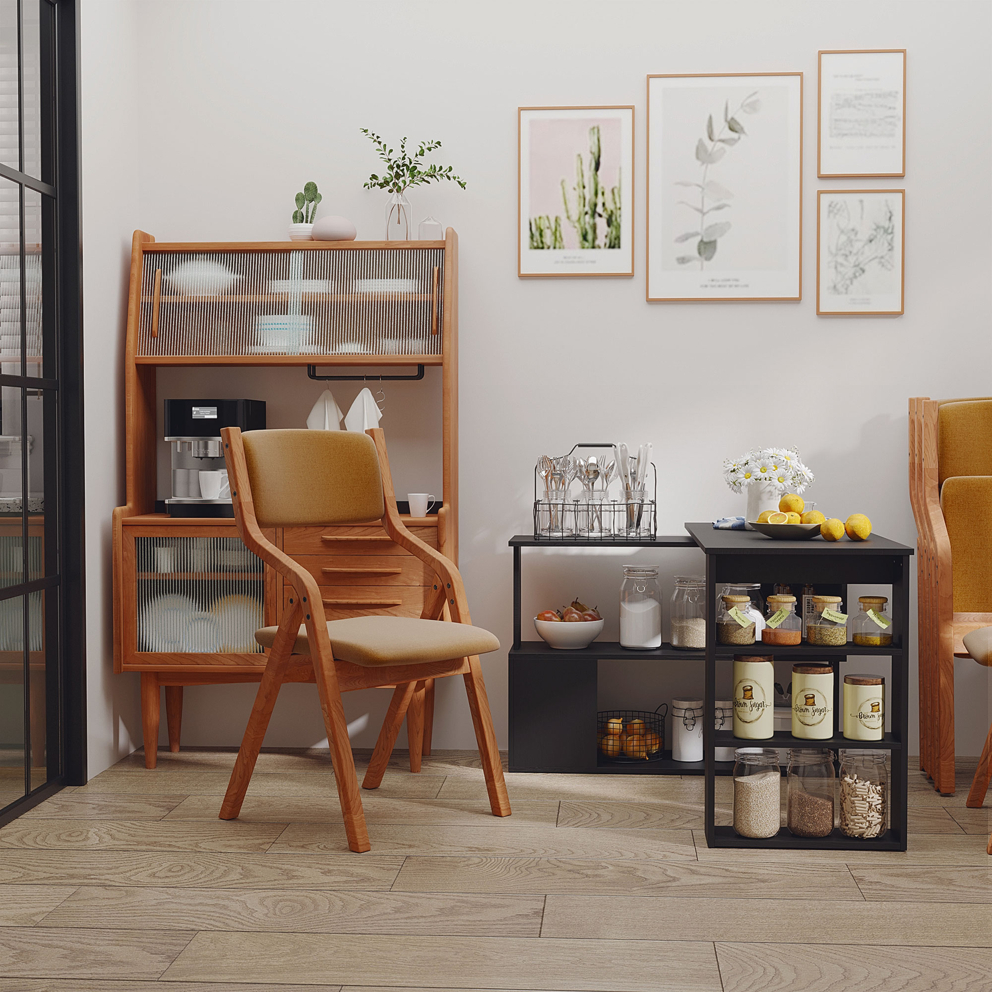  Birou Coltar cu Blat Rotativ la 360° si 5 Rafturi, 120x110x74,5 cm, Negru [6]