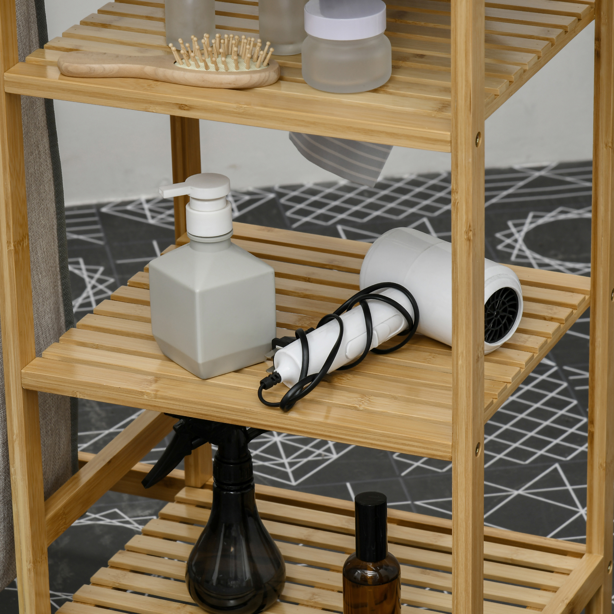  Cos pentru rufe din bambus si poliester cu masa de calcat si raft cu 3 niveluri, 113x34x82 cm [8]