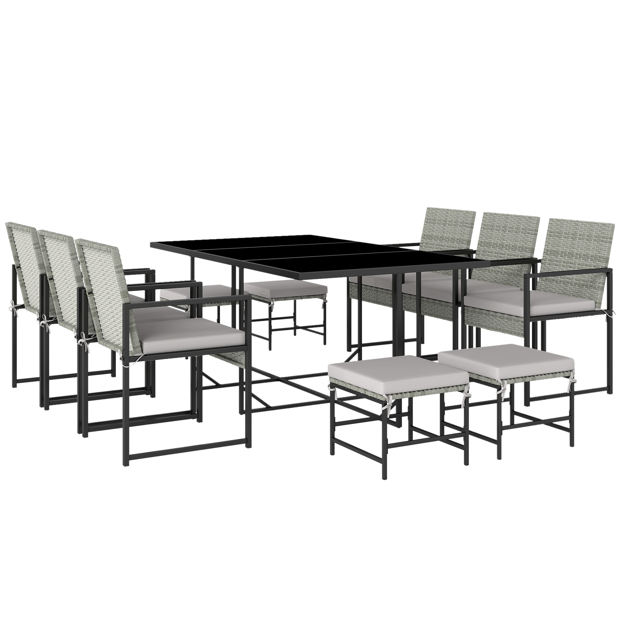 Gradina & balcon -  Set de dining pentru patio 11 piese, mobilier exterior cu 6 fotolii, 4 pouf, gri