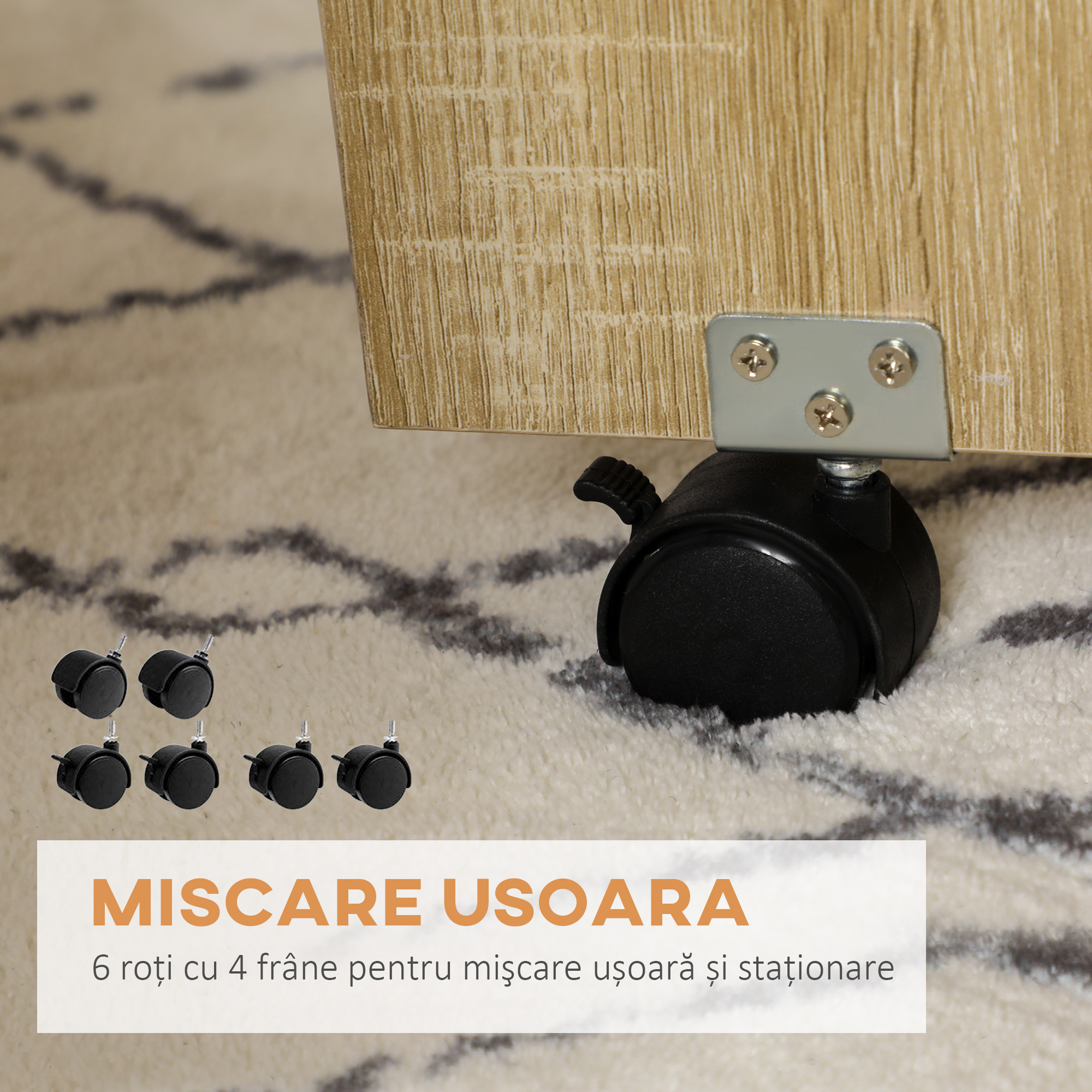  Set Masa si Scaune 5 Piese din PAL, Masa Rotunda cu 2 Rafturi Deschise si 4 Taburete Moderne [7]