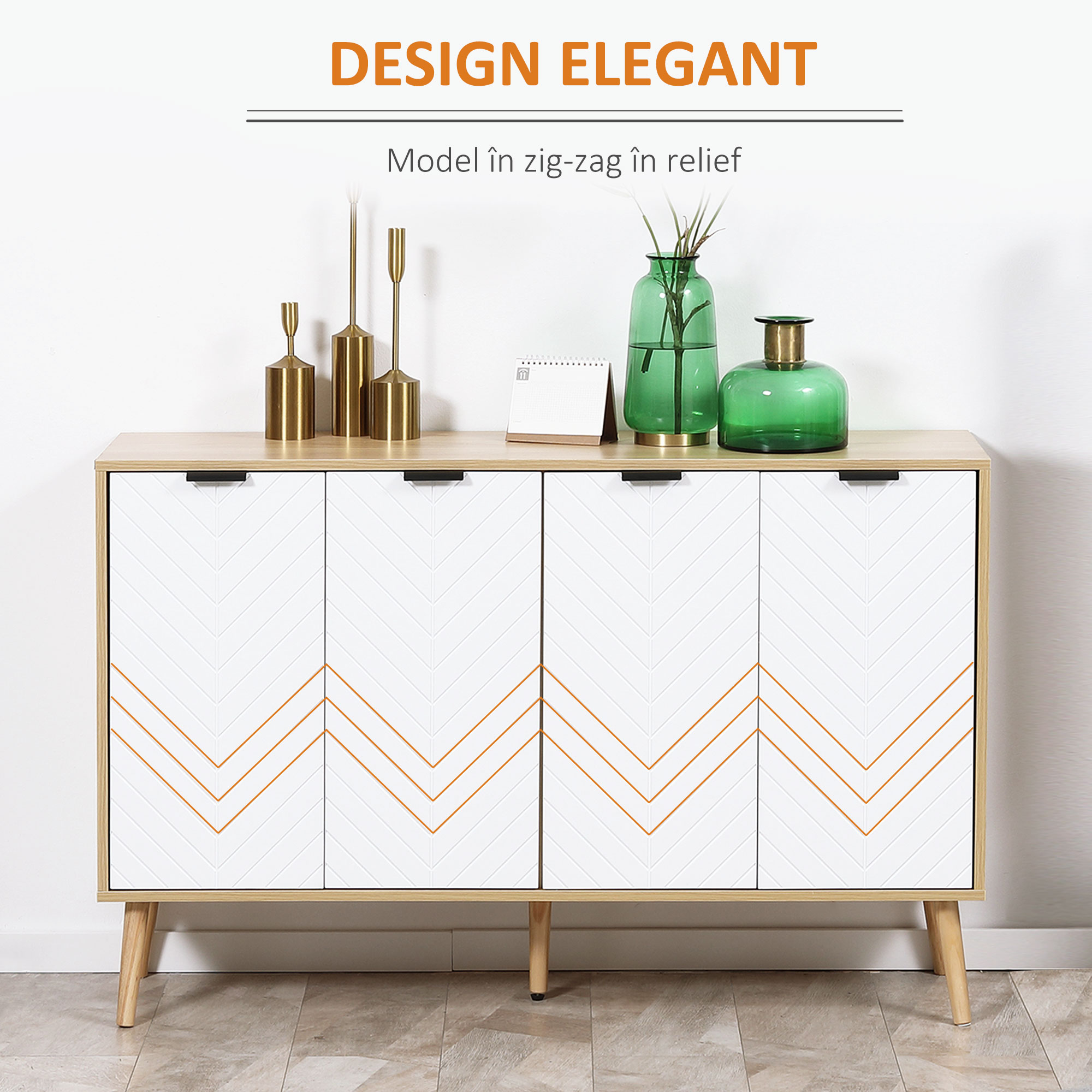  Bufet Bucatarie, Mobilier Bucatarie cu Rafturi Reglabile si Picioare din Lemn de Pin, Bufet Modern pentru Living, Sufragerie, Bucatarie, 120x35x77.4cm, Natur si Alb [4]