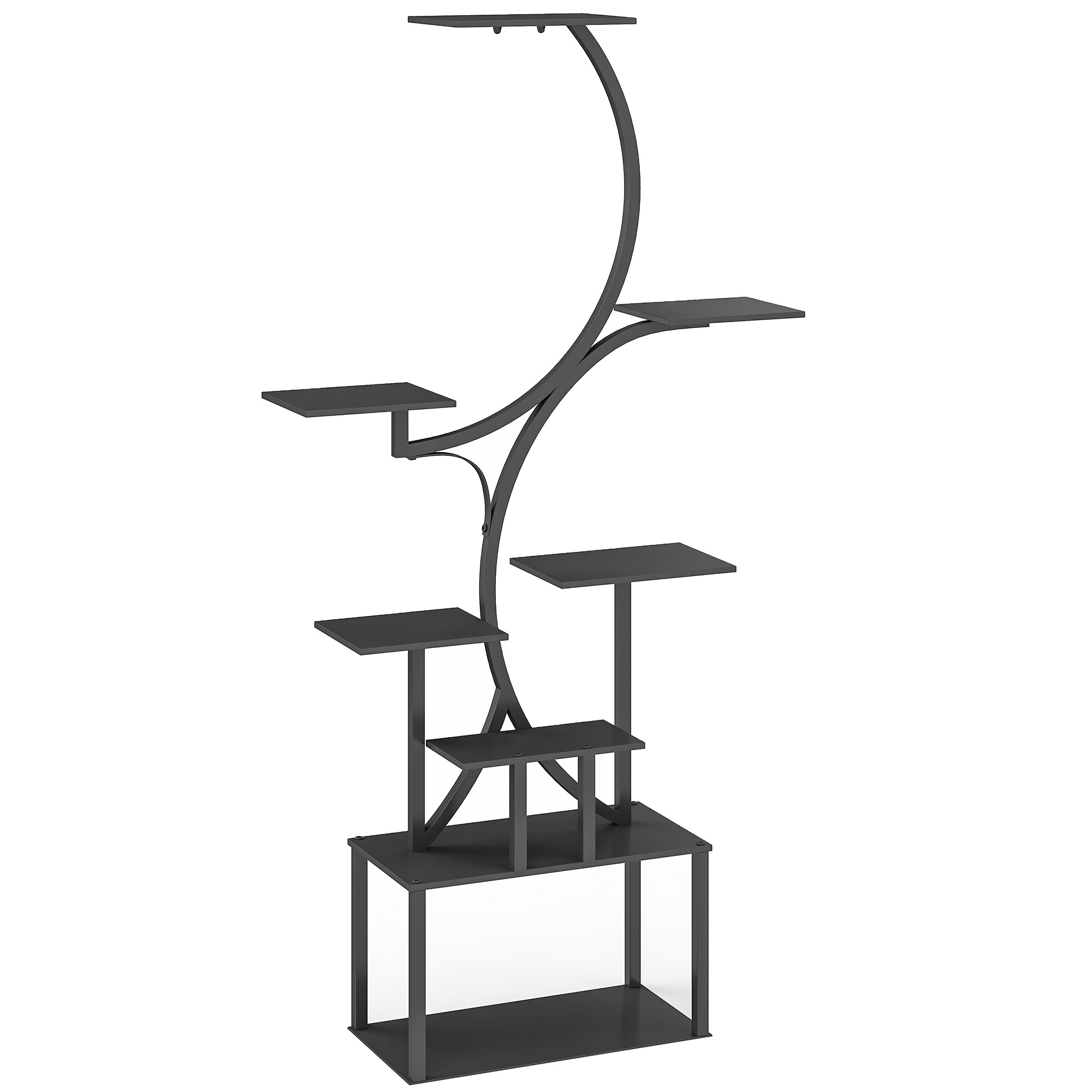 Living & hol -  Suport pentru Plante cu 8 Niveluri in Forma de S, Suport Ghivece din Metal pentru Interior si Exterior, pentru Gradina, Balcon, Terasa, Camera de Zi, 74x26x158.5 cm, Negru