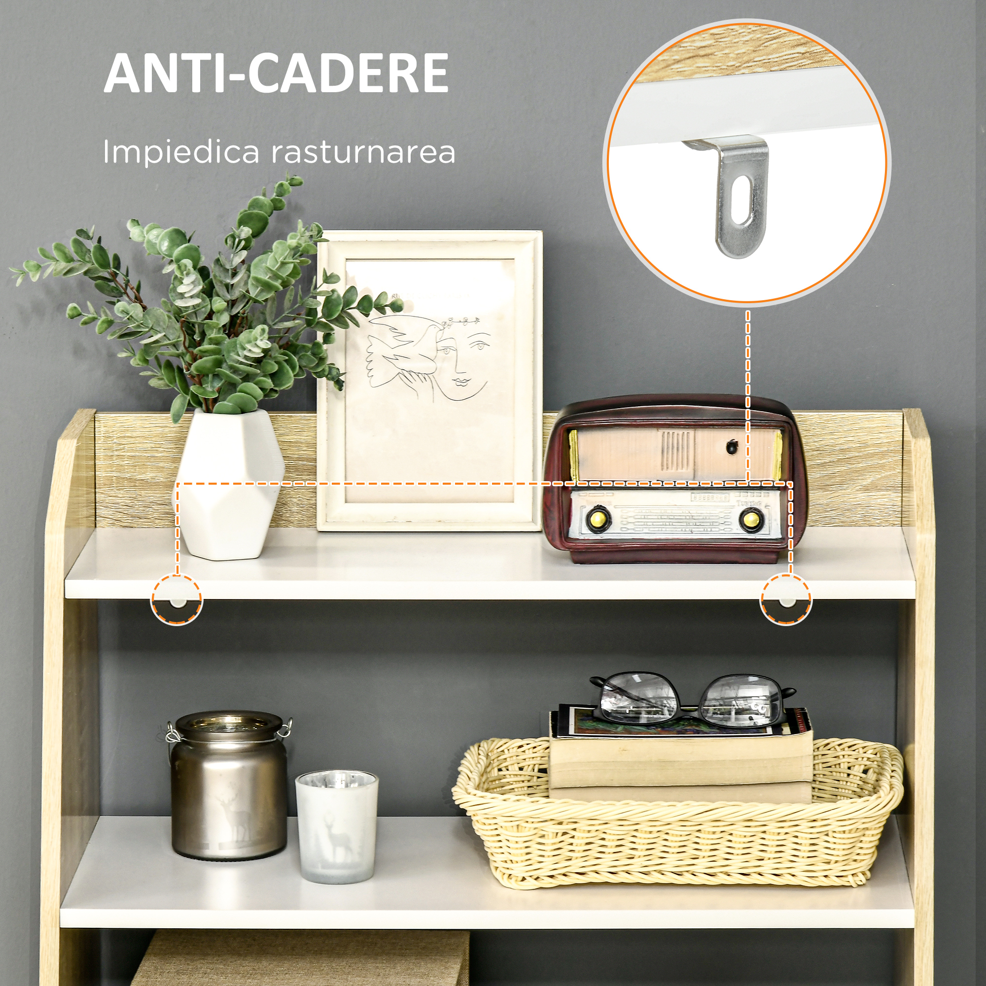  Dulap de depozitare modern , biblioteci cu usi glisante si rafturi deschise pentru sufragerie si camera de joaca, alb, natural [5]