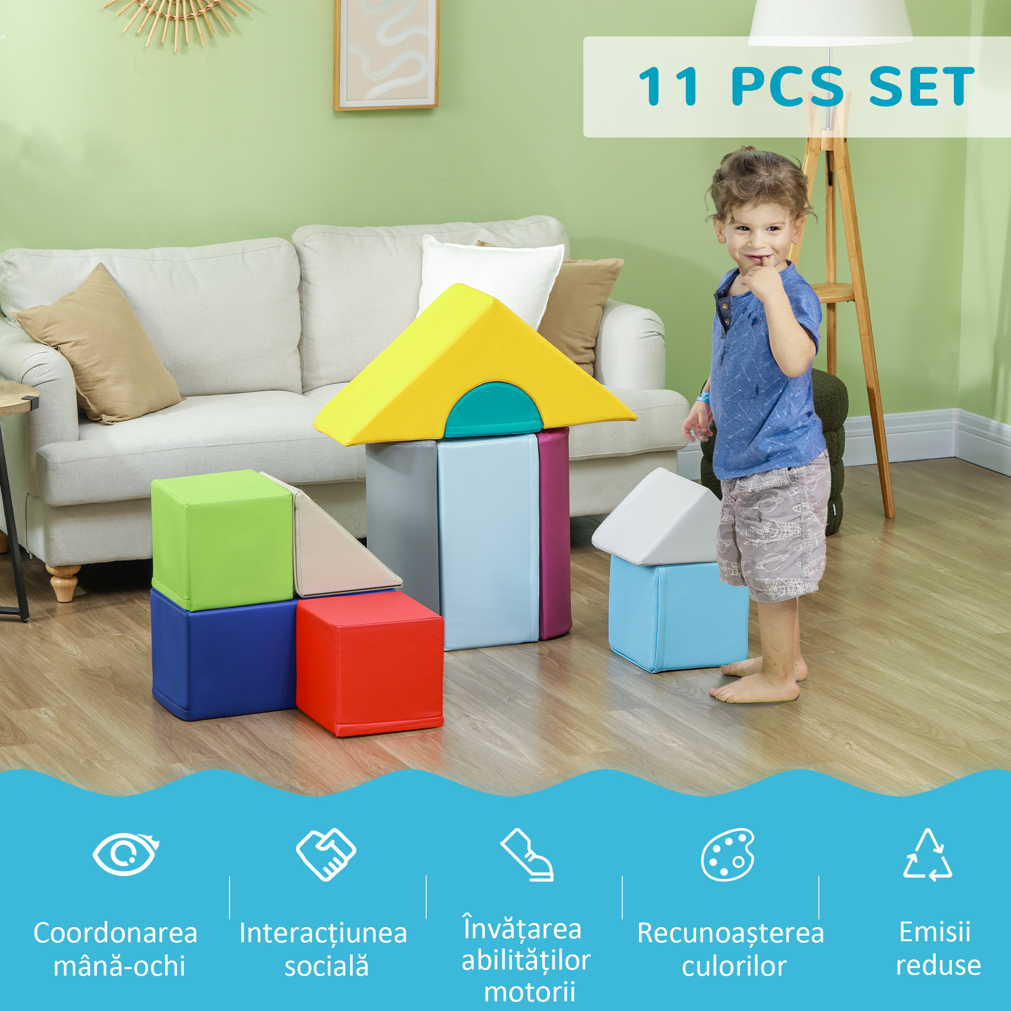  Set de Constructii Moi pentru Copii 1-3 Ani cu 11 Forme, 25x25x50 cm, Multicolor [3]