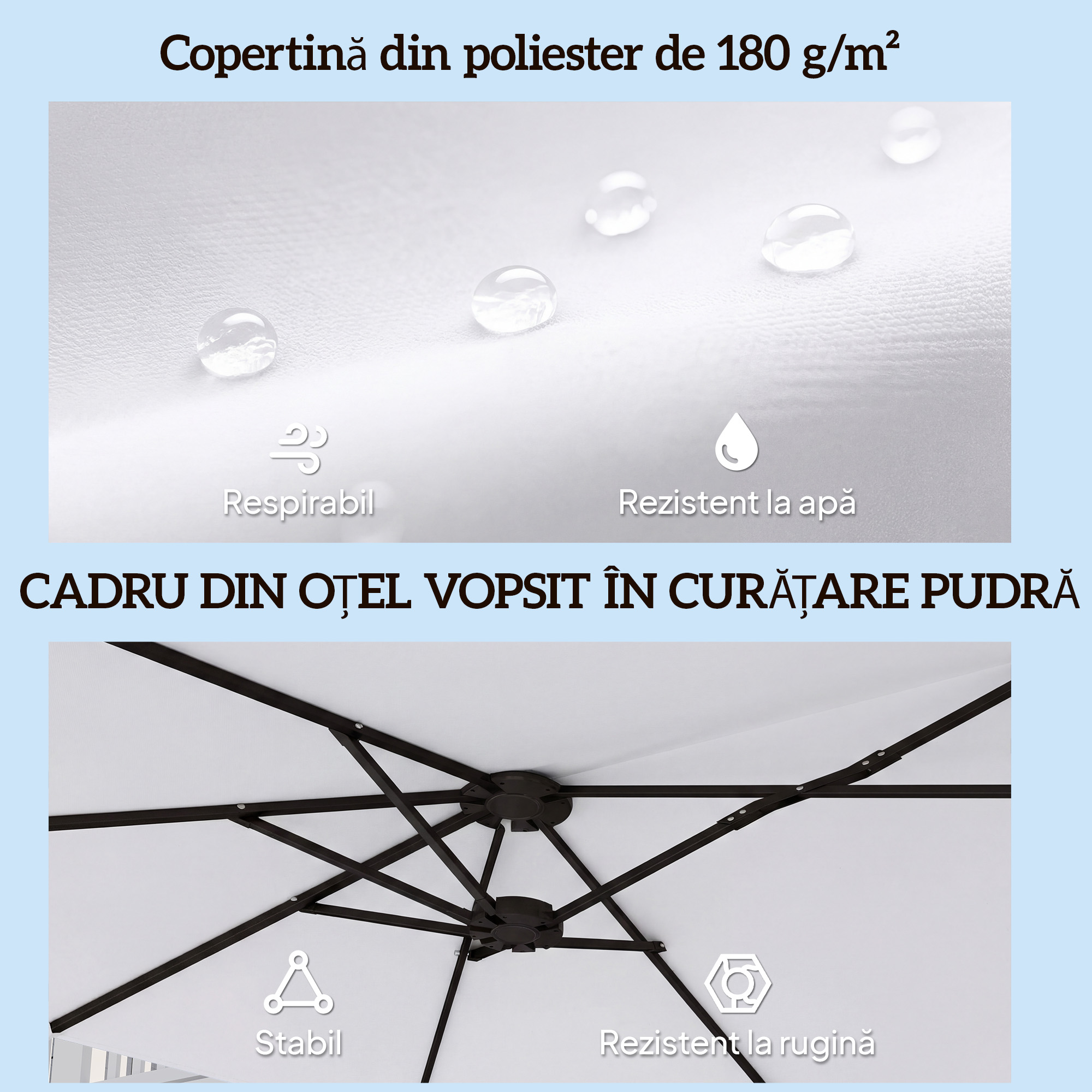 Umbrela Dubla de Gradina 4.6x2.7 m, Umbrela de Exterior cu Manivela, Husa Protectoare, 12 Spite, Anti UV 50+, pentru Terasa Balcon Piscina Gradina, Alb [5]