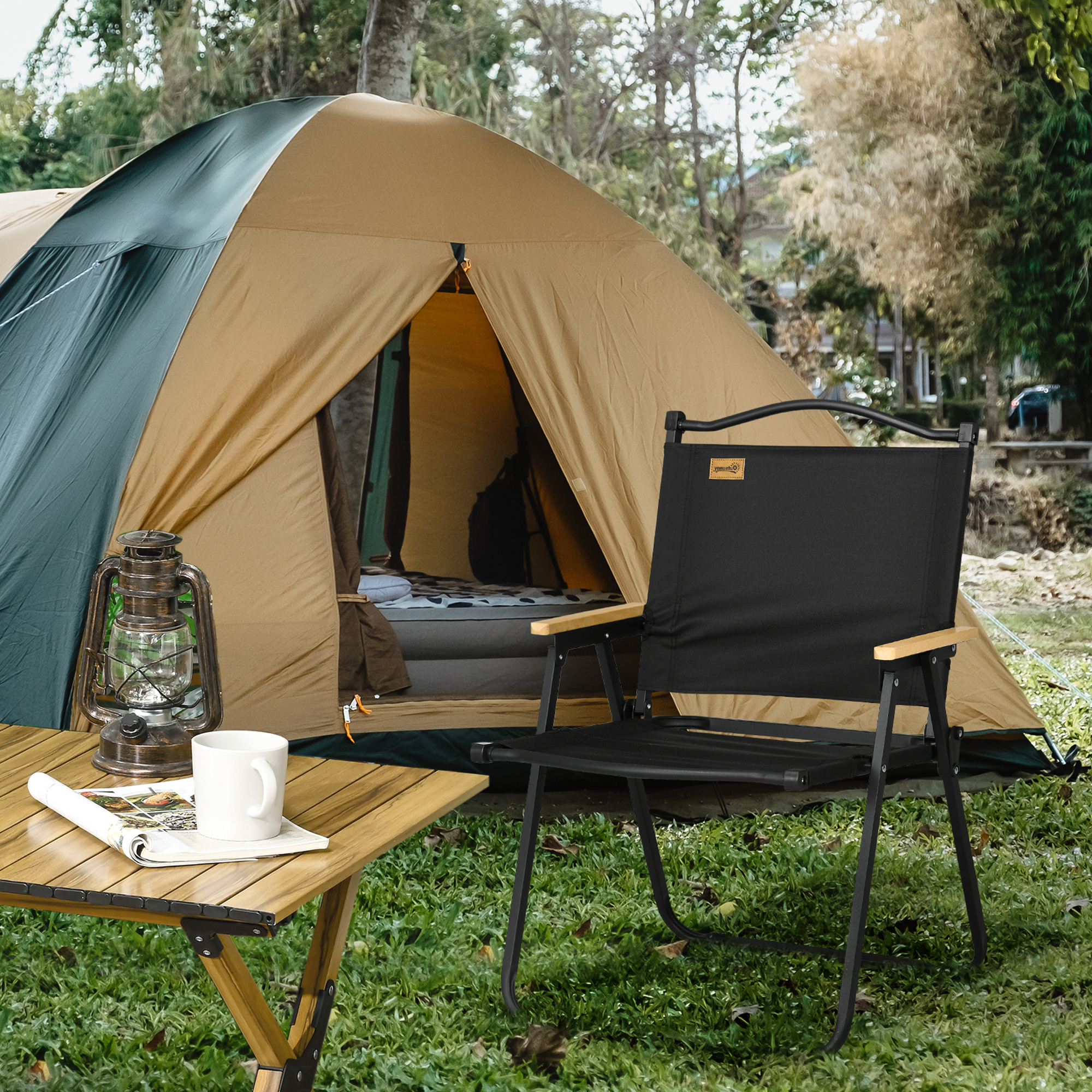  Scaun de Camping si Plaja Pliabil cu Cotiere, 54x59x78 cm, Negru [1]