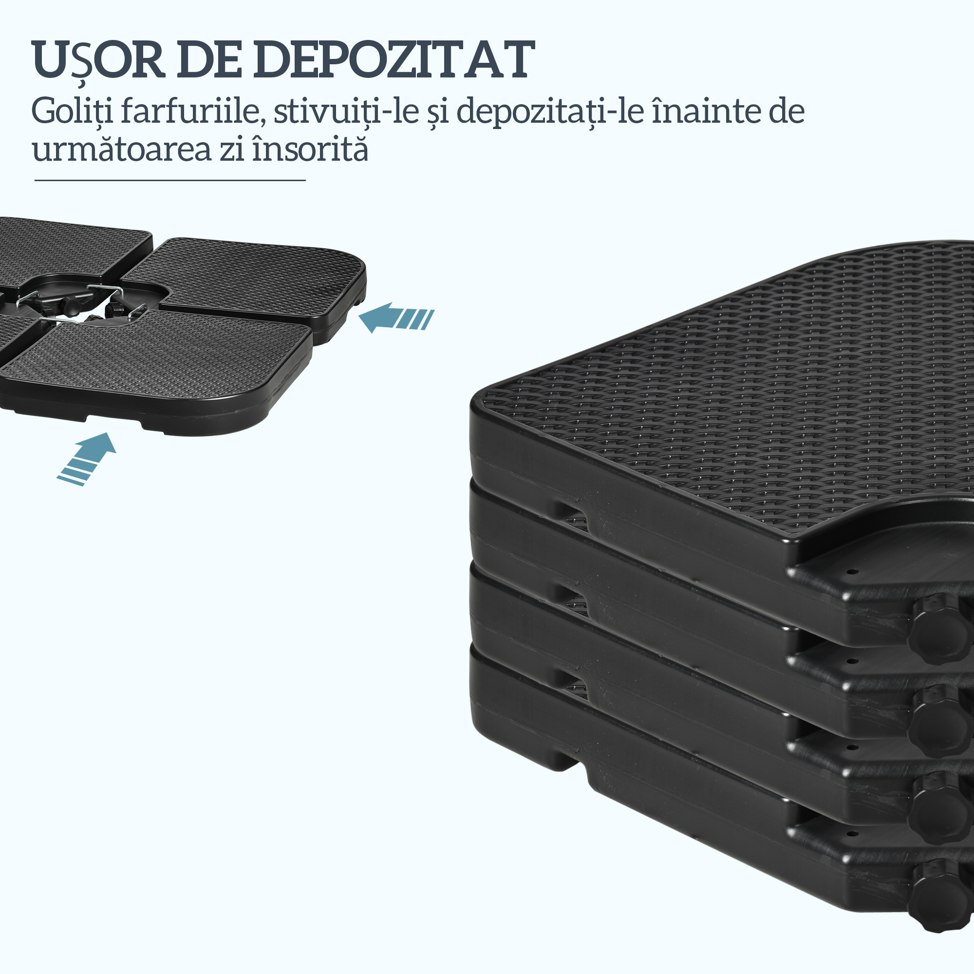 Baza  pentru Umbrela Set 4 Bucati Stivuibile cu Manere Integrate, in HDPE, 100x100x8 cm, Negru [6]