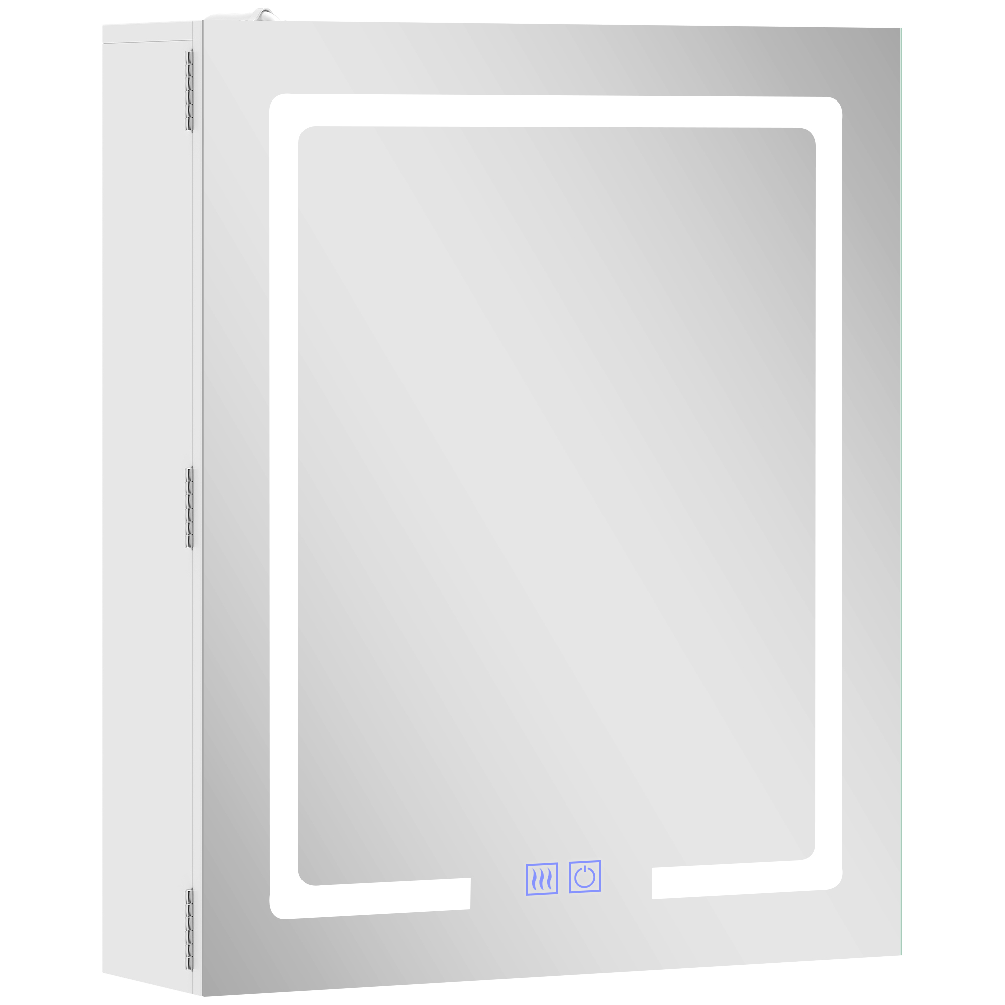 Baie -  Dulap Baie cu Oglinda LED, 50x15x60 cm Mobila Baie cu Functie Anti-Aburire, Rafturi Reglabile, 3 Temperaturi de Lumina Dimmabile, Dulap Montat pe Perete din Sticla, Alb