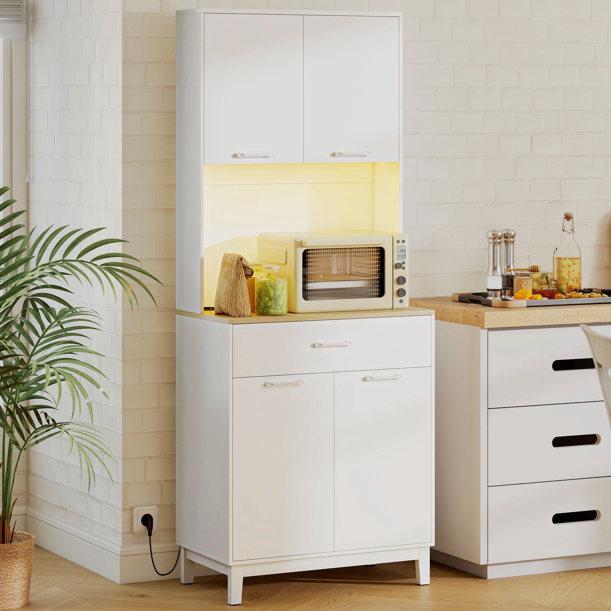  Credenta Moderna cu Lumini, Prize USB, 2 Dulapuri si Sertar Alb [8]