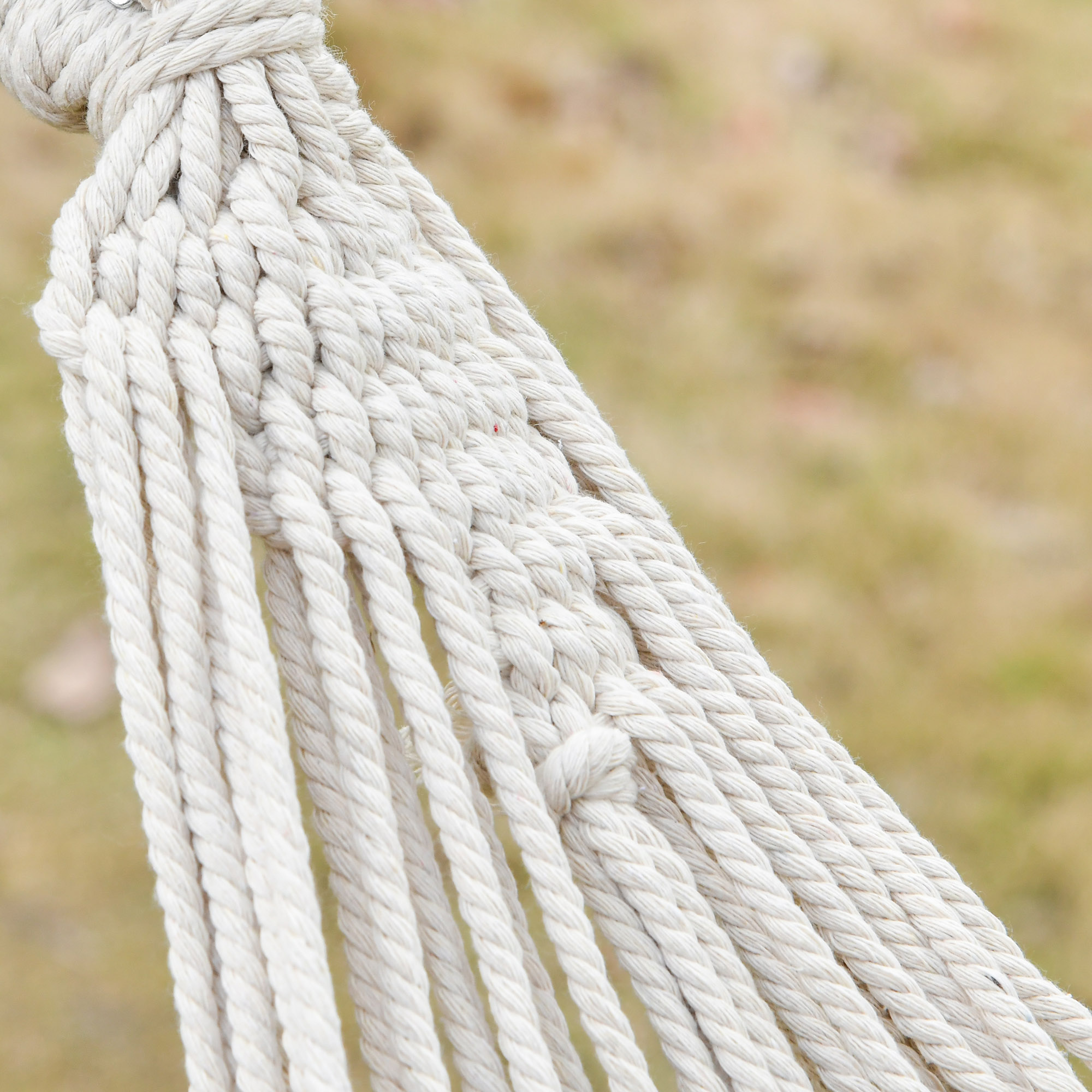  Hamac de Gradina Suspendat din Panza cu Franjuri si Geanta de Transport, 288x150 cm, Crem [7]