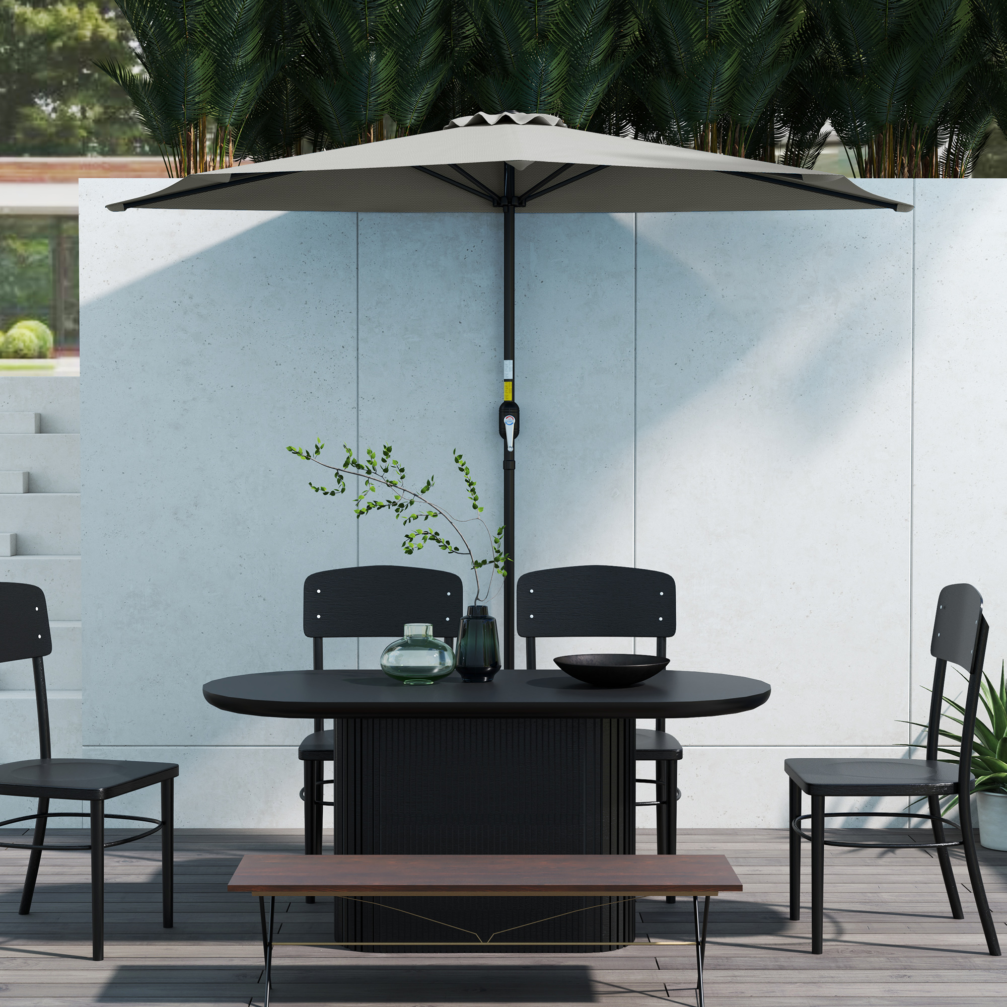  Umbrela Semicirculara de Perete pentru Gradina cu Deschidere cu Manivela din Poliester, Gri 269x138x236cm [7]