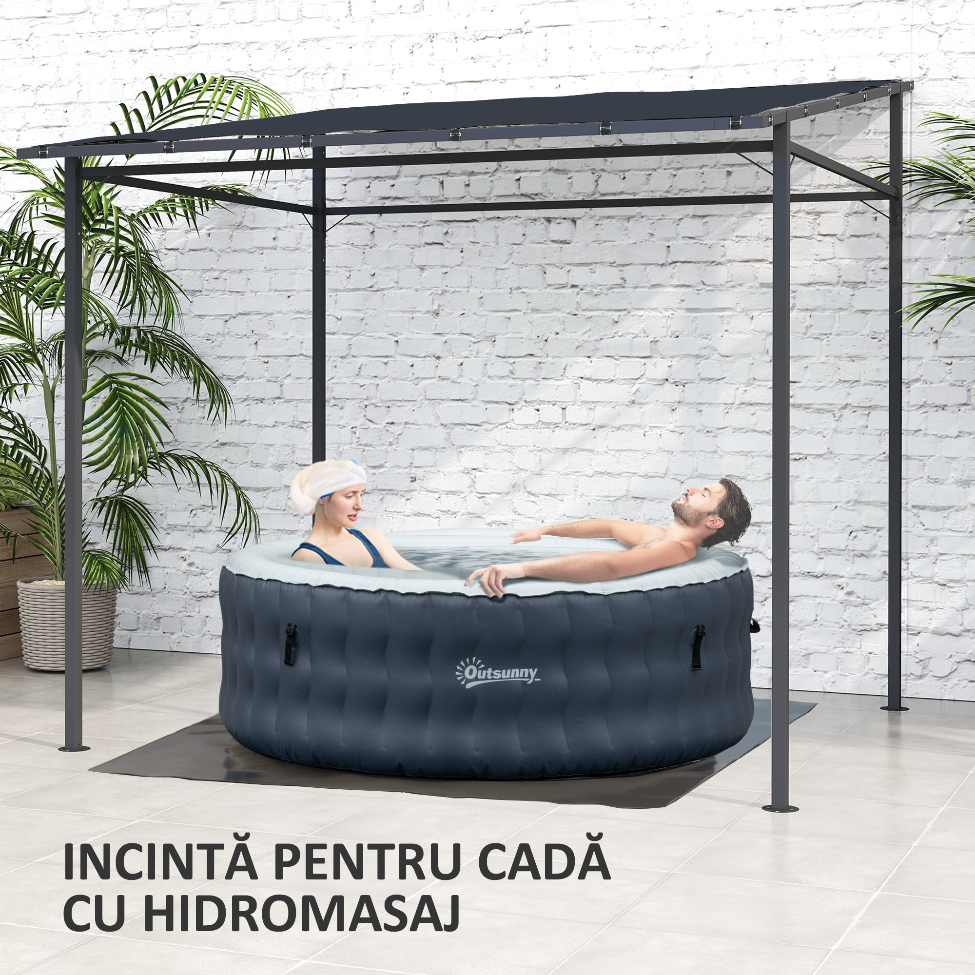  Pergola de Gradina din Metal si Poliester, 238x238x235/194 cm, Gri inchis [7]