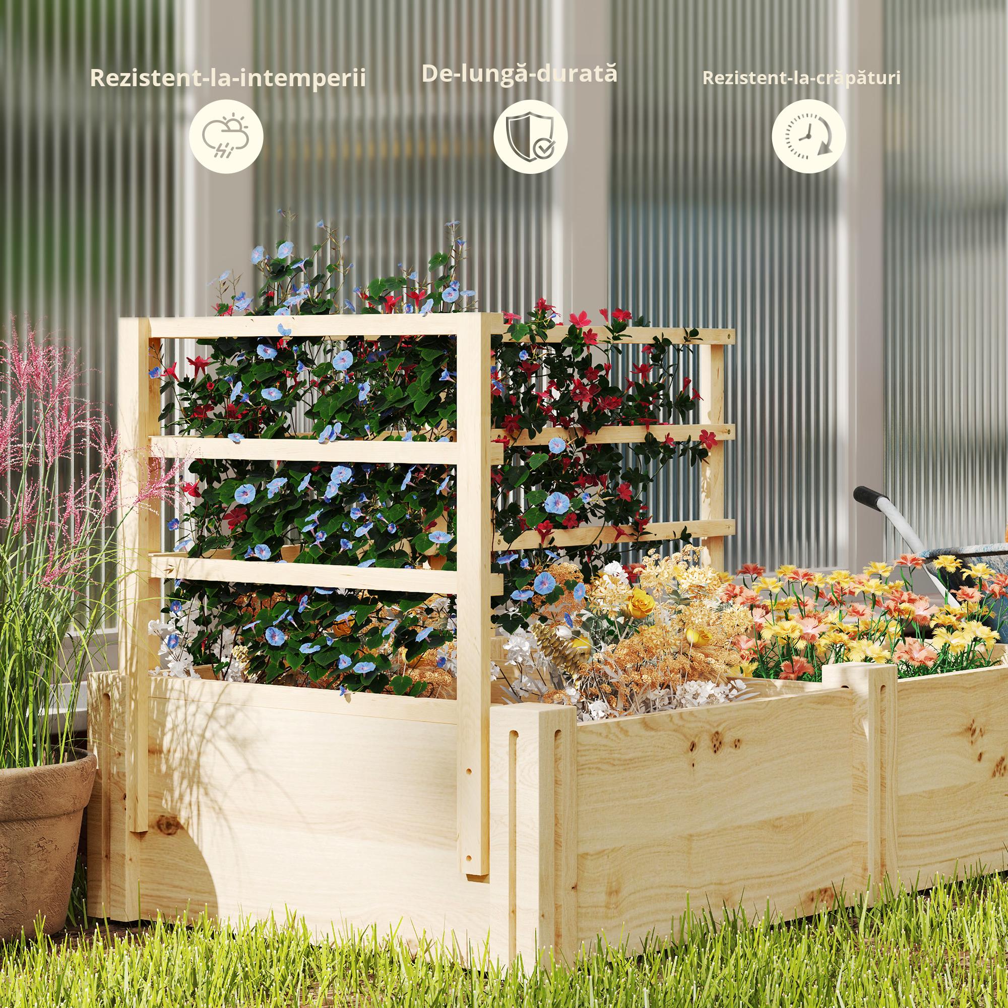  Jardiniera inaltata din Lemn cu 3 Suporturi pentru Plante, 119x62,5x64 cm, Natural [3]