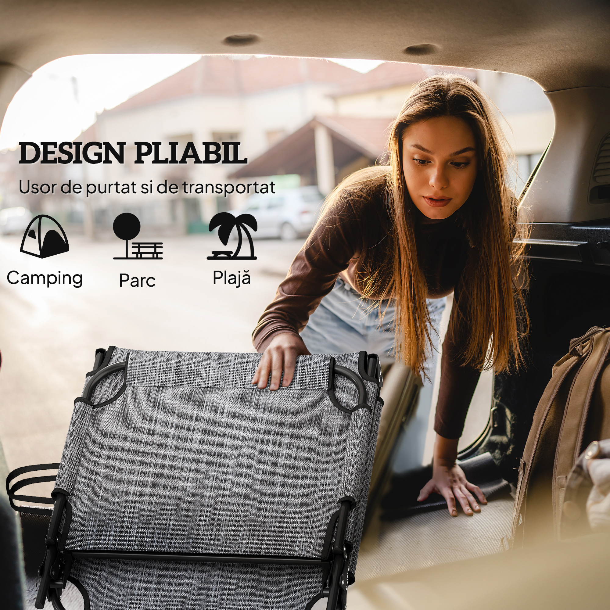  sezlong pliabil si reglabil pentru gradina, cu buzunar lateral, 68x189x30 cm, negru si gri [4]