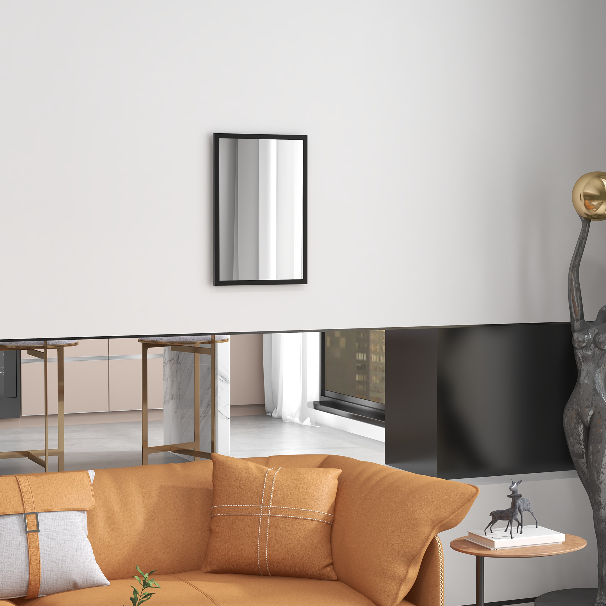  Oglinda Dreptunghiulara de Perete cu Carlige, Sticla si MDF, 60x80 cm, Negru [8]