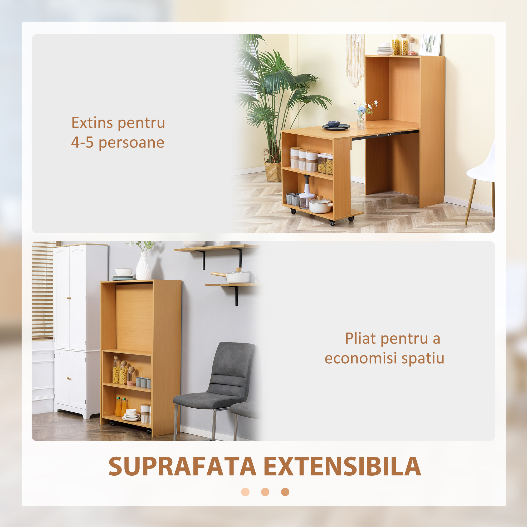  Masa de sufragerie pliabila moderna, bufet extensibil pentru spatii mici, locuri pana la 3 persoane, natural [4]