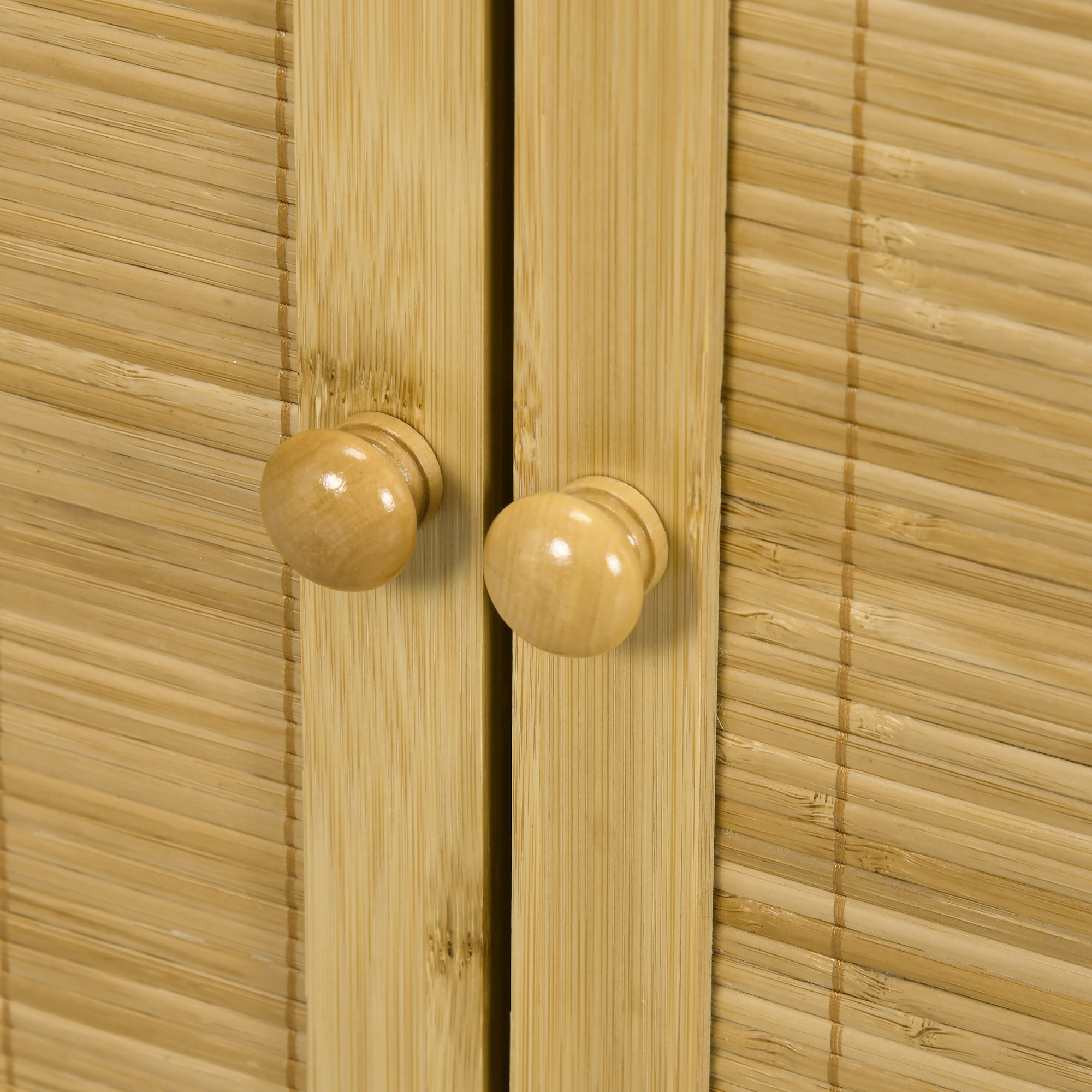  Comoda in Stil Boho din Rattan si Bambus, Dulap cu 2 Usi si Raft Interior, 60x27x67.5 cm, Lemn Natural [8]