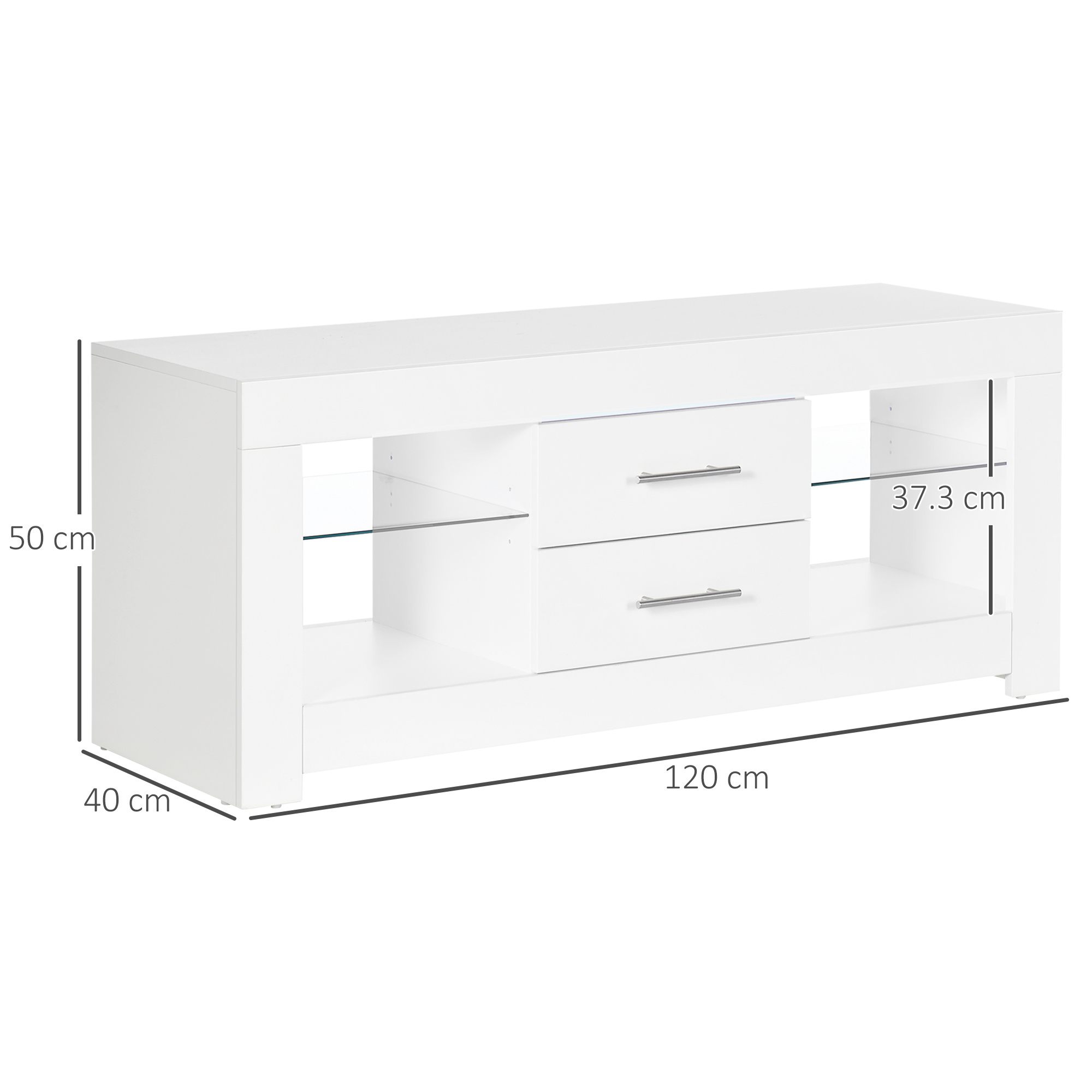 Comoda TV cu LED RGB - 55", Etajere Sticla & Telecomanda, 12 Culori, 10W [2]