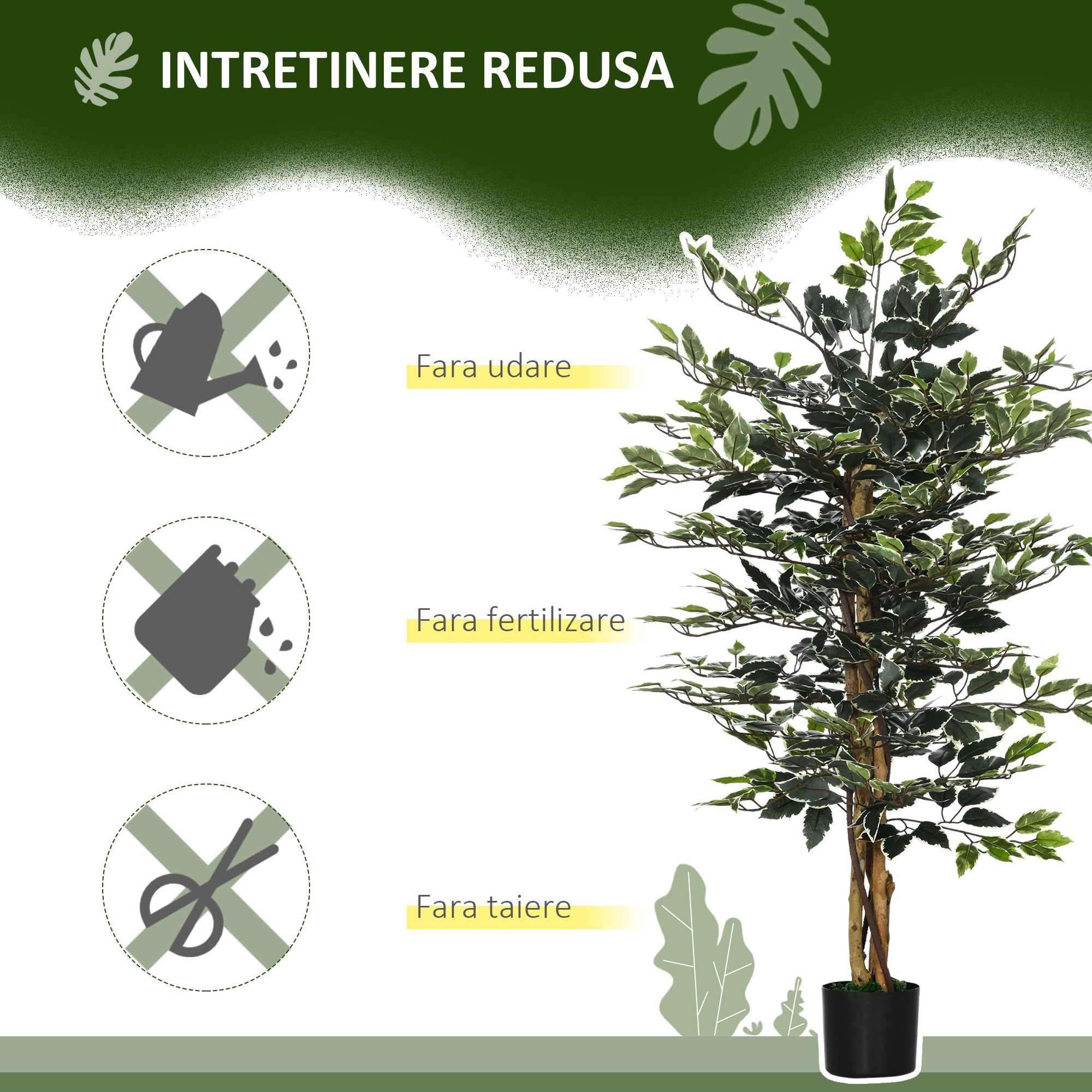  Ficus artificial in ghiveci cu 702 frunze multicolore, Plante artificiale pentru interior si exterior, pentru decorarea casei, biroului, camerei de zi, 130 cm [5]