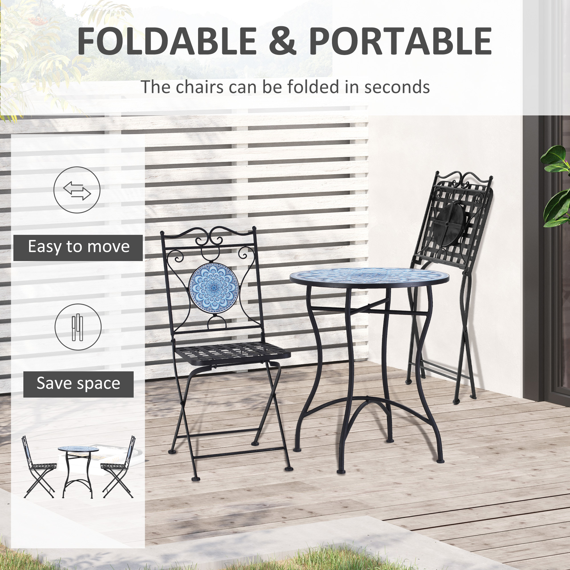 Set de Gradina 3 Piese  cu Mozaic, din Metal, Albastru [4]