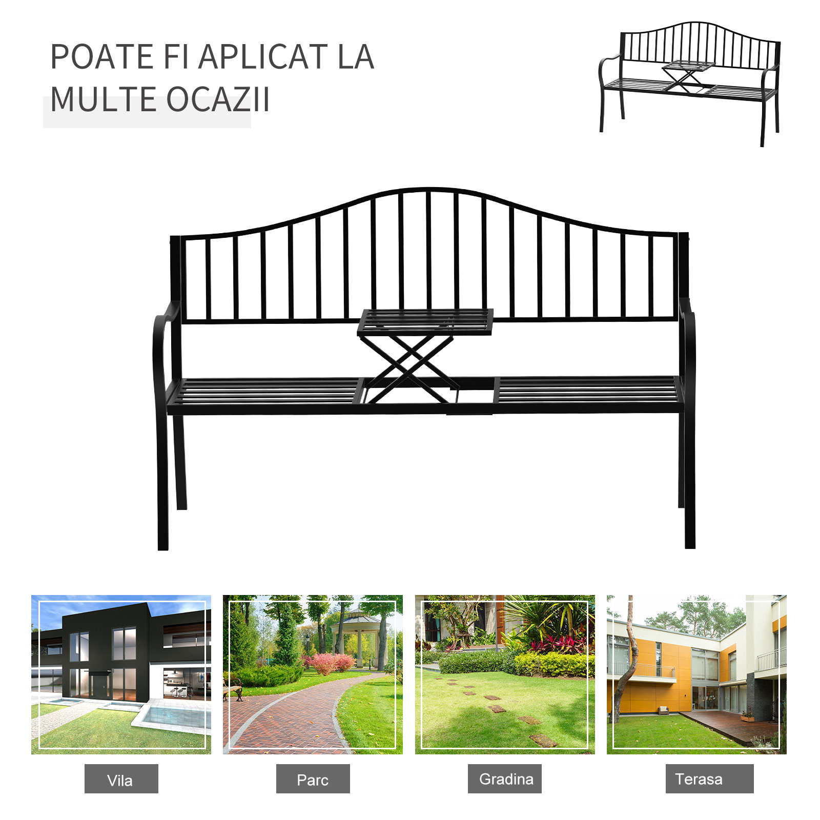  Bancuta de Gradina In Fier Forjat cu Dungi Negru [5]