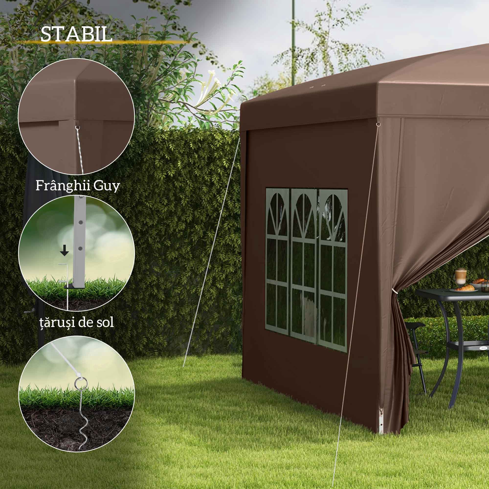  Pavilion Pliabil cu 2 Usi, 2 Ferestre, 4 Panouri Laterale si Geanta de Transport, 2.95x2.95x2.58 m, Cafeniu [5]