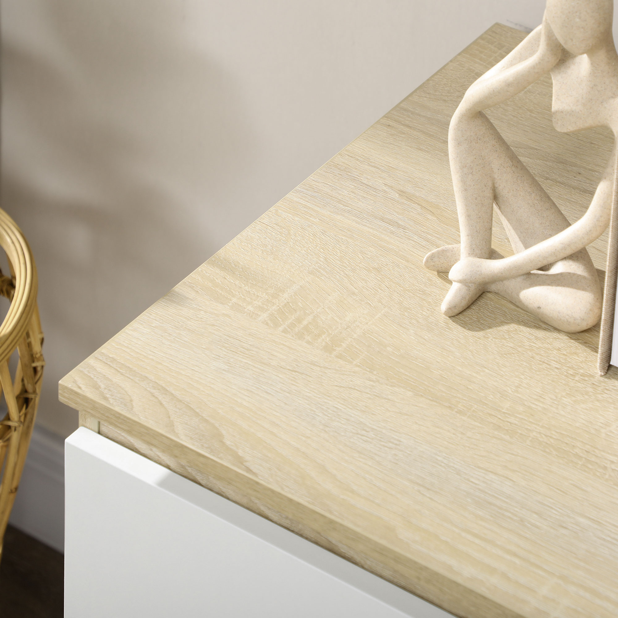  Comoda 6 Sertare 135×48×77 cm Alb/Natur [7]