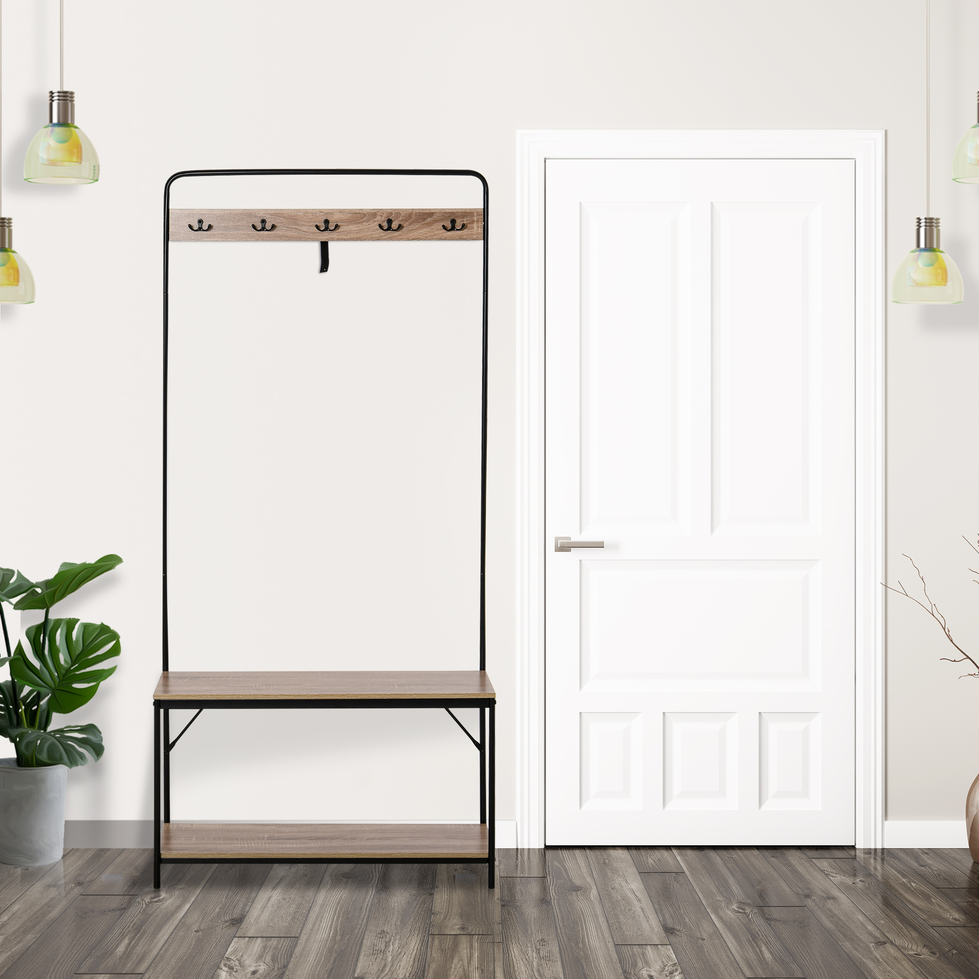  Cuier cu Banca si Suport Pantofi in Stil Industrial Mobil pentru Intrare [8]