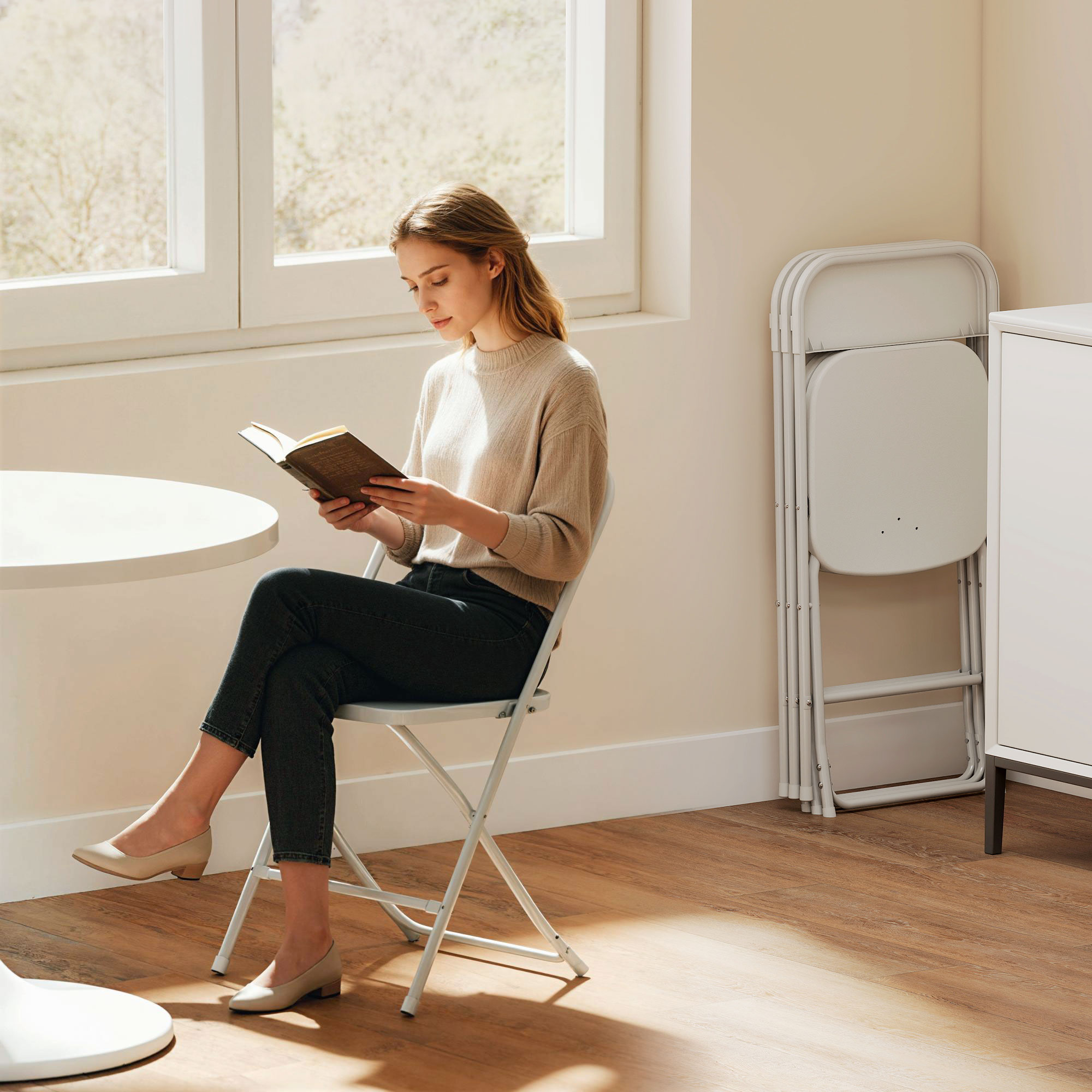  Set 4 Scaune Pliabile cu Orificii de Drenaj din Plastic si Metal, 45x49x79,5 cm, Alb [8]