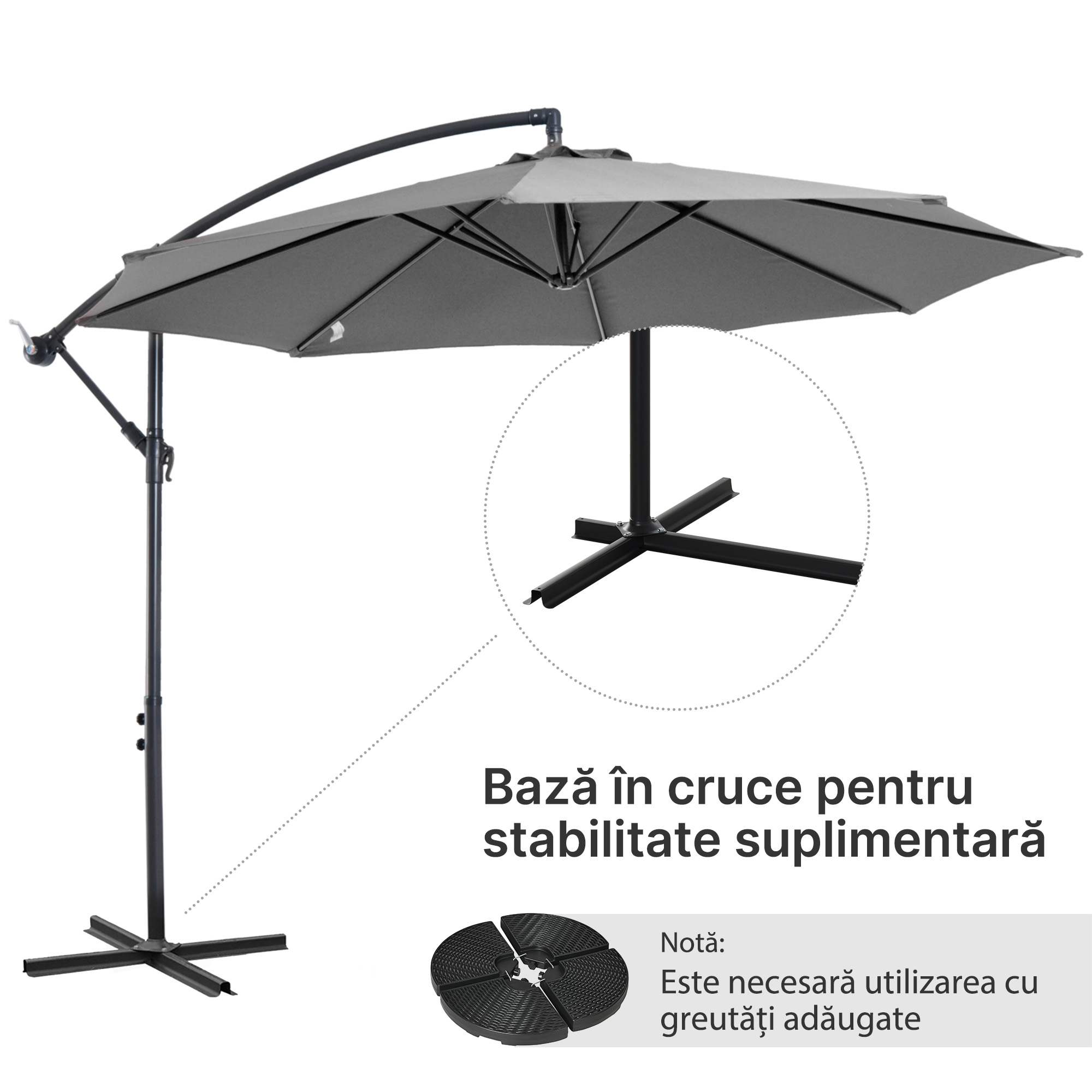  Umbrela pentru Exterior Structura din Otel si Poliester Impermeabil Anti-UV Φ300x250cm Gri [6]
