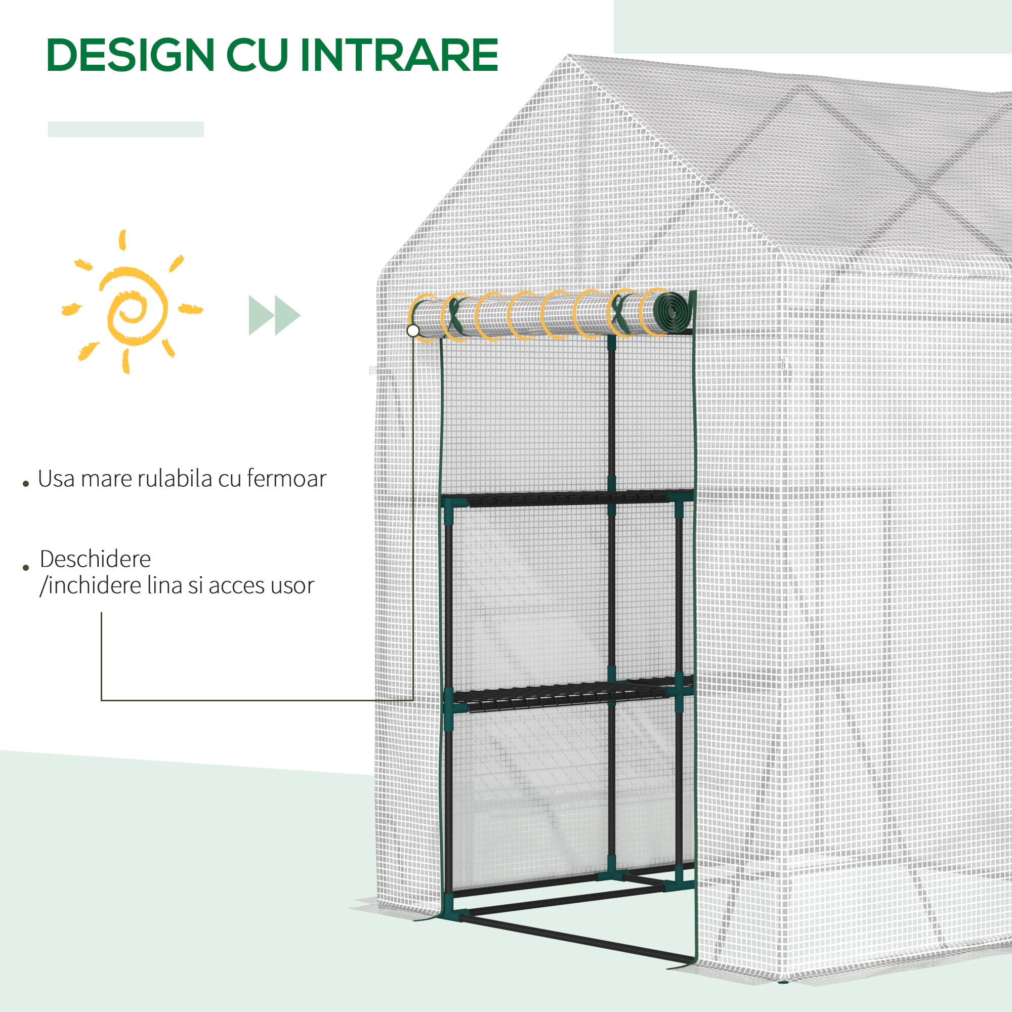  sera de gradina, cu usa tip rulou, 143x143x195cm, alb [4]