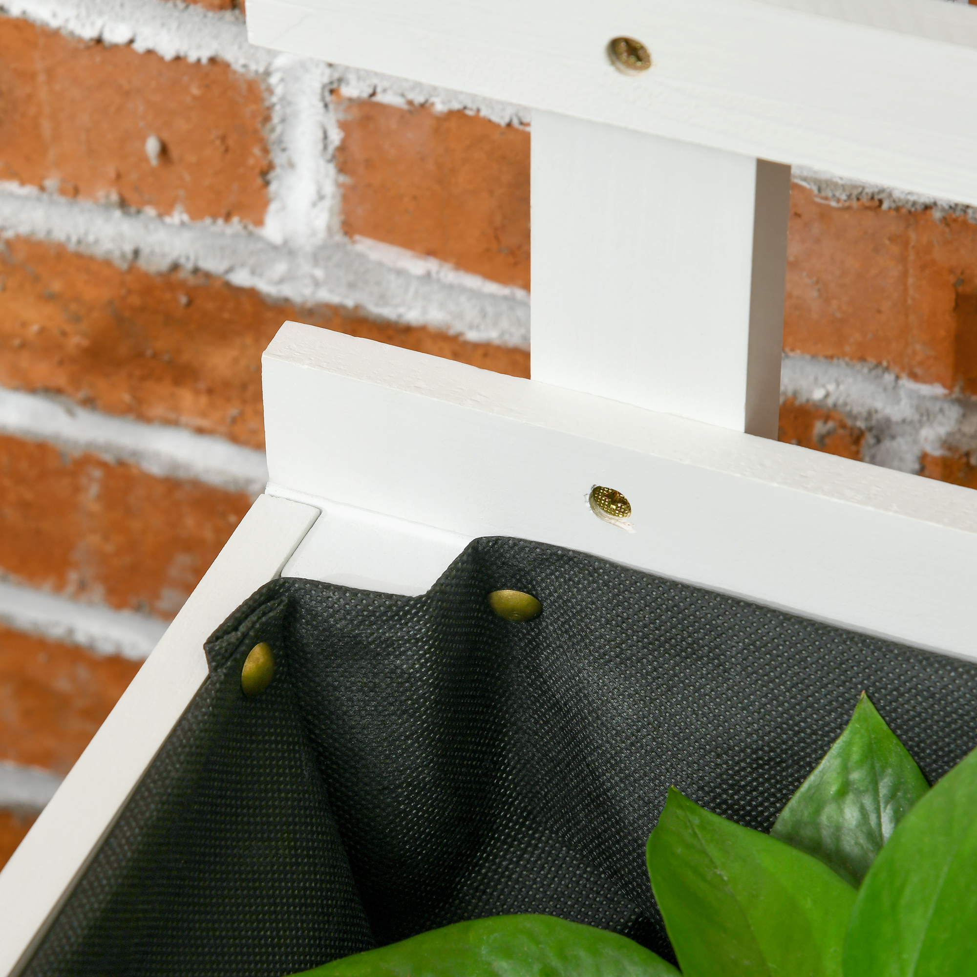  Jardiniera inaltata verticala cu 4 roti si suport pentru plantele cataratoare, din  lemn de brad, 76x30x155cm, alb [8]