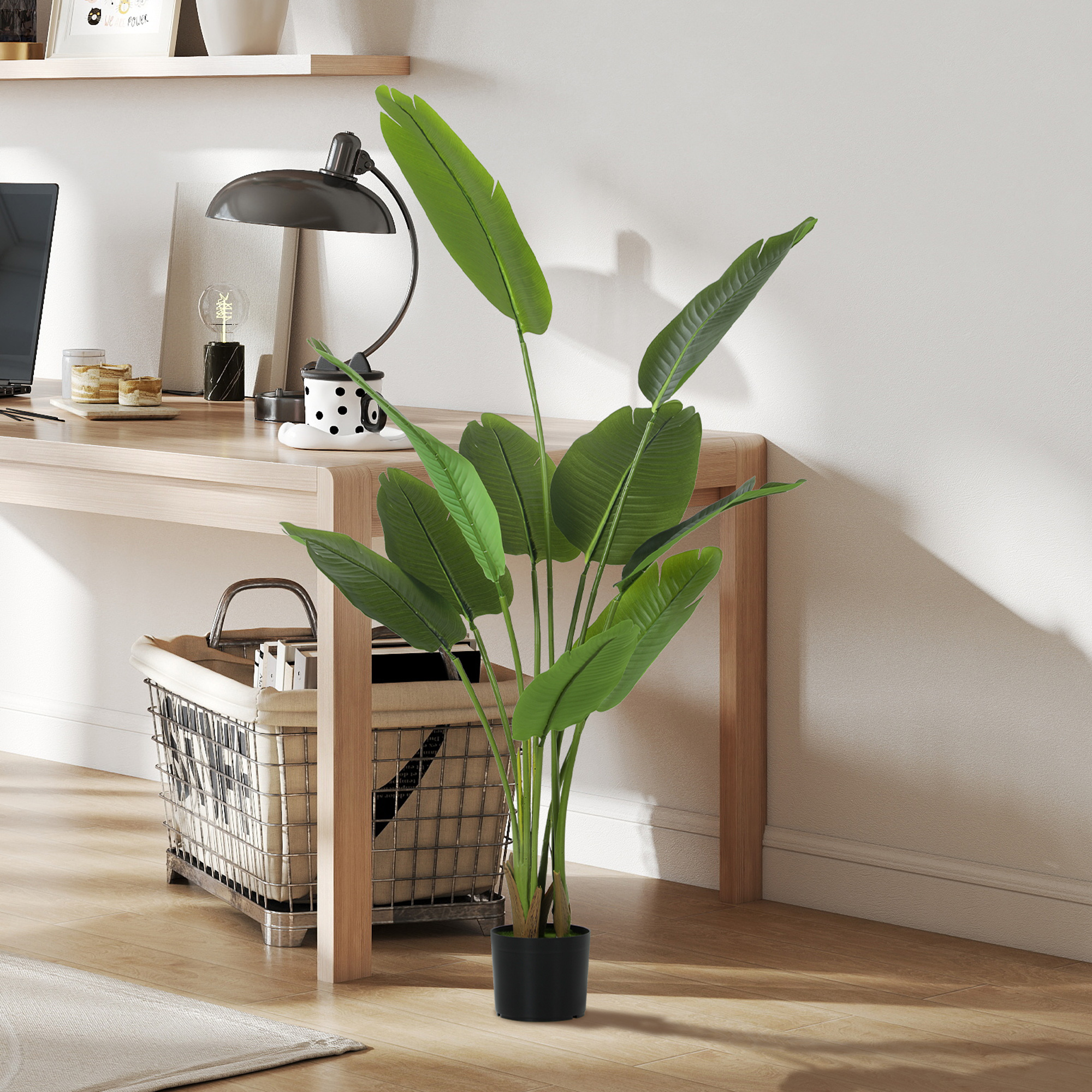 Planta Artificiala  de 160 cm cu 10 Frunze Verzi din PEVA si Vas de Ø16.5x13.5 cm [8]
