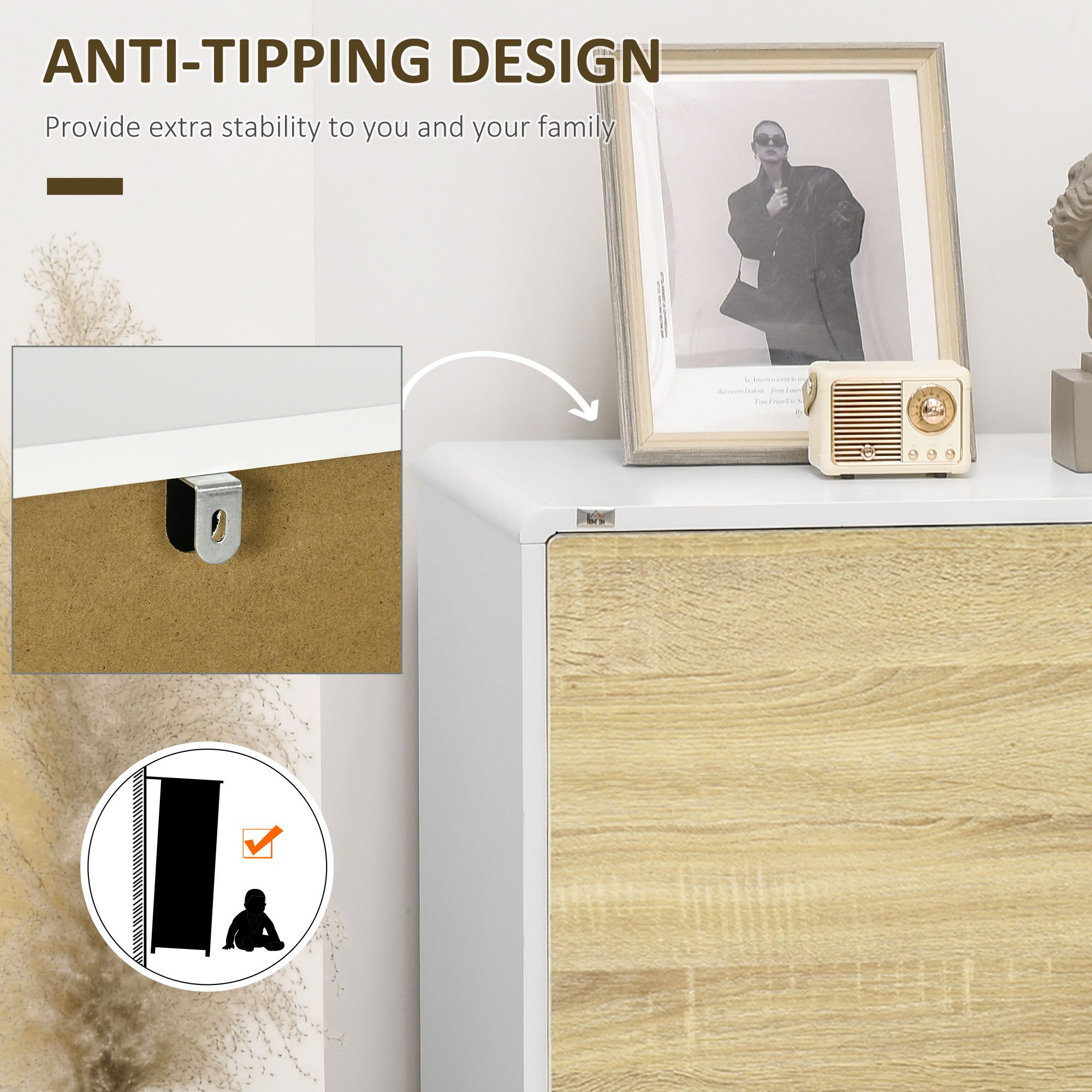  Mobilier multifunctional cu 2 usi de presiune si rafturi reglabile, dulap de living si dormitor din lemn, 80x40x70cm, alb si stejar [7]