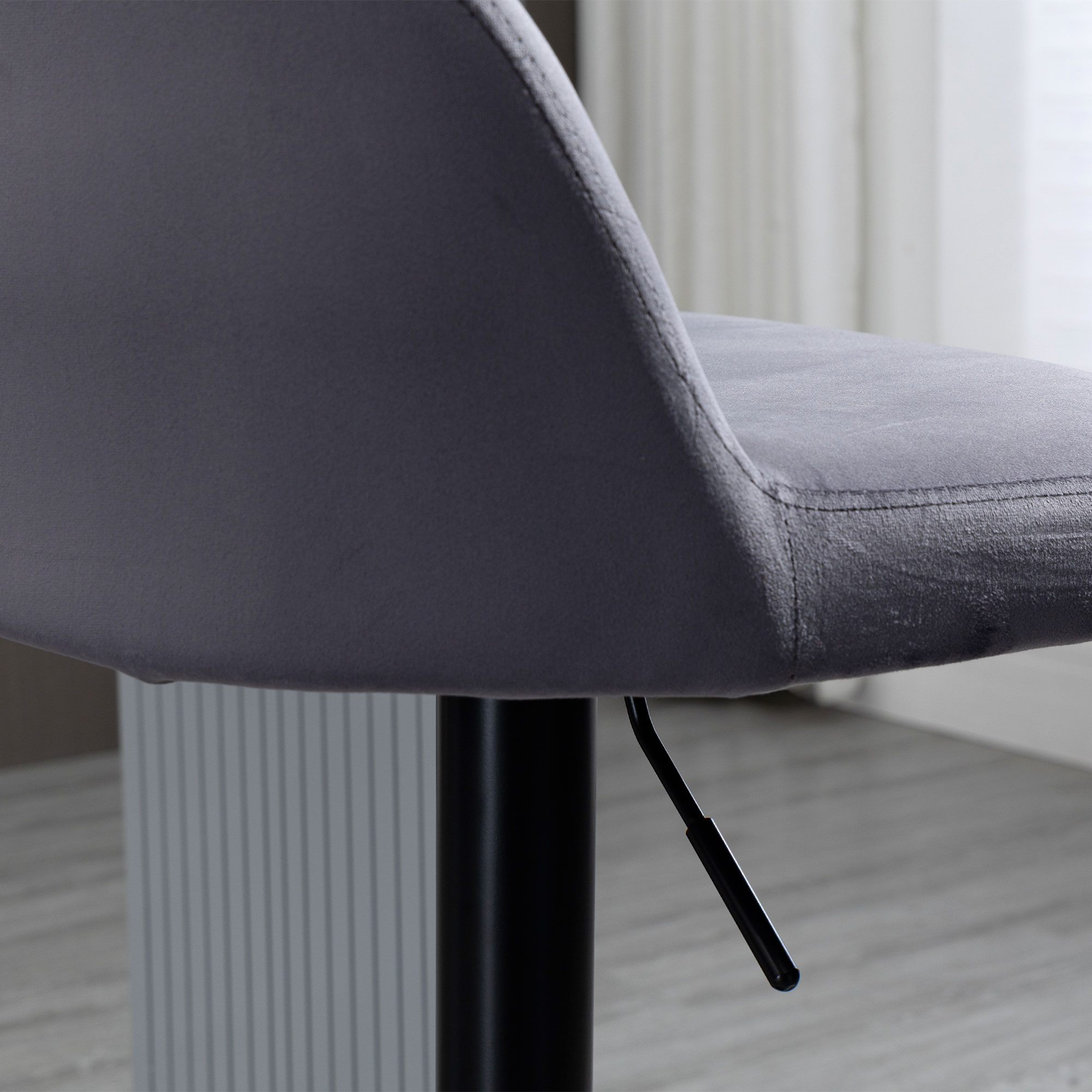  Set de 2 scaune de bar cu efect de catifea cu spatar si suport pentru picioare, 43x45x81-101cm, gri [8]