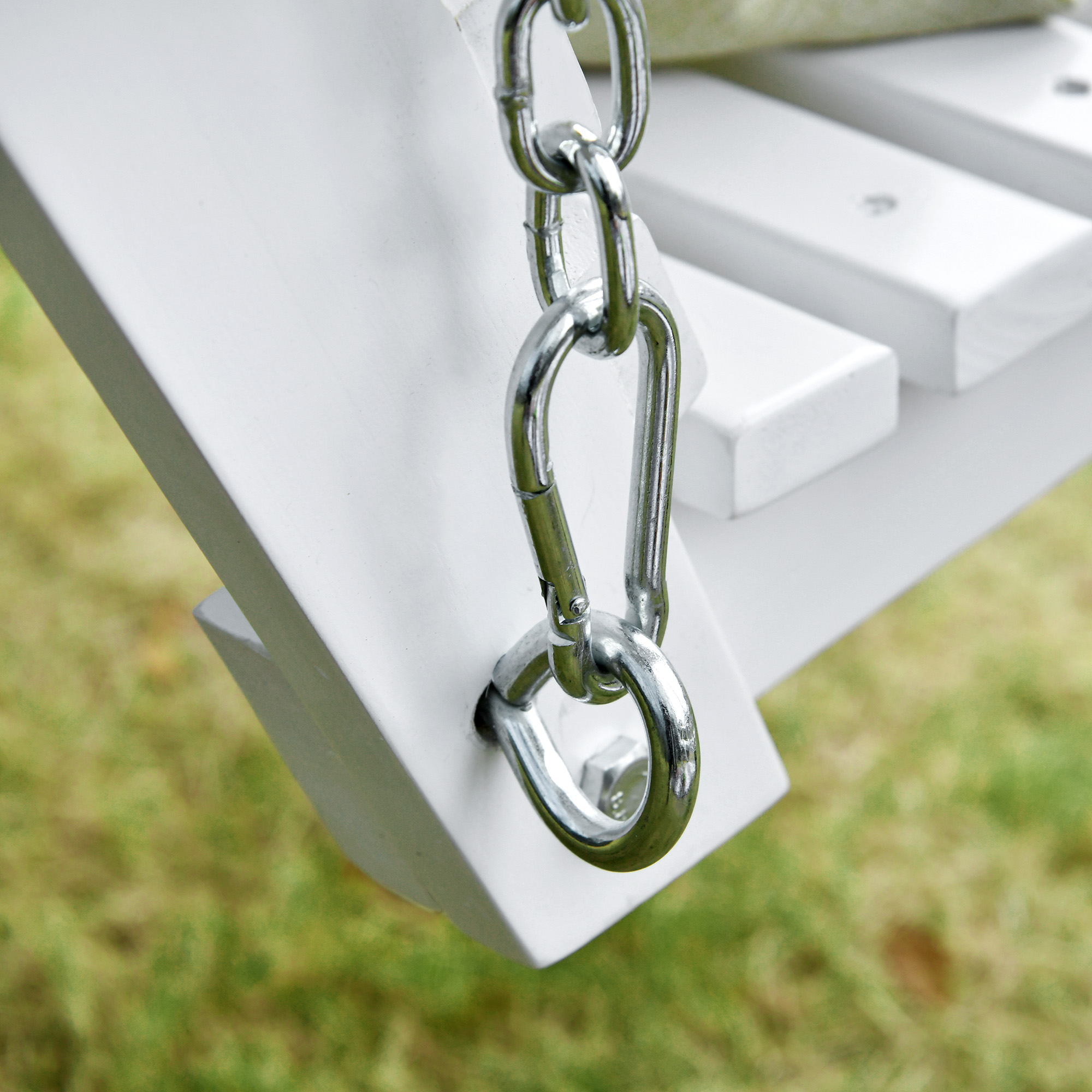  Balansoar Suspendat pentru Exterior din Lemn de Brad cu Masa Rabatabila si Suporturi pentru Pahare, Balansoar de Gradina pentru 2-3 Locuri, Alb [8]