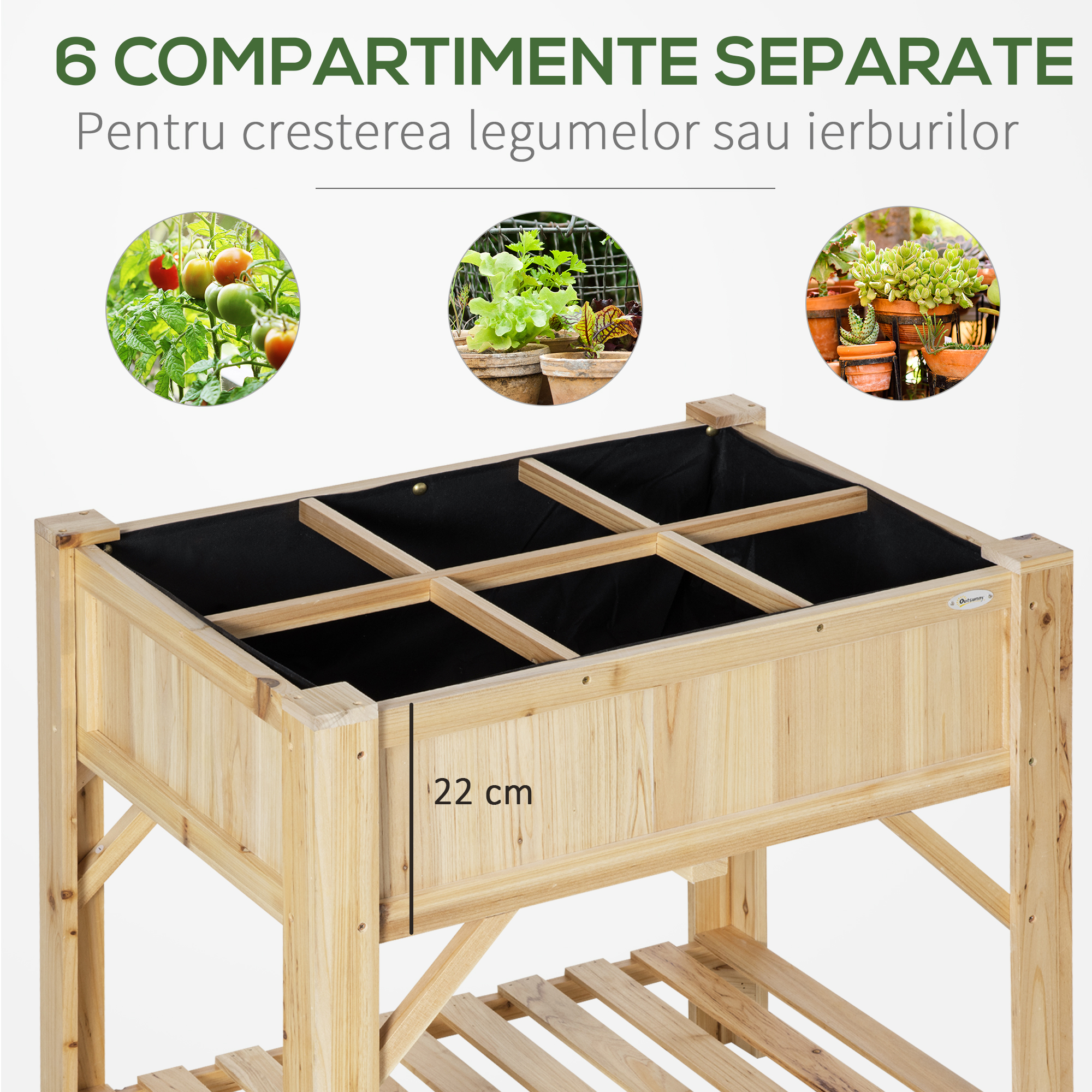  Pat pentru Gradina de Legume Inaltat cu  6 Compartimente, Jardiniera de Exterior Suport Plante din Lemn de Brad, 78.5x58x81cm [3]