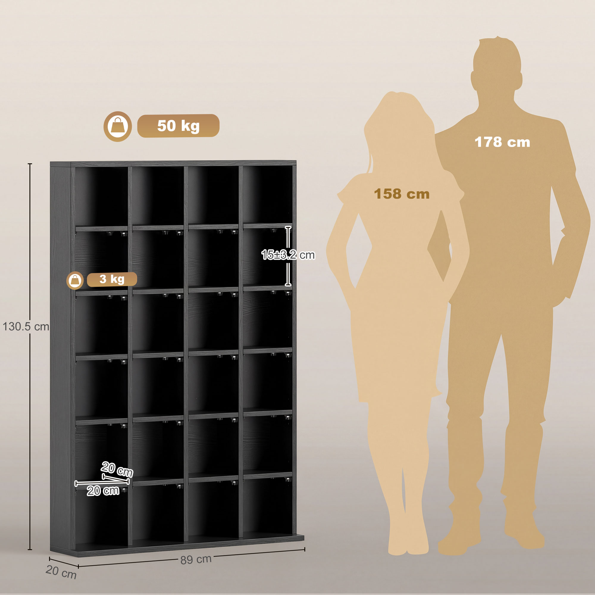  Dulap pentru CD-uri pentru 456 CD-uri sau 336 DVD-uri, 24 Compartimente, 89x20x130.5 cm Negru [2]